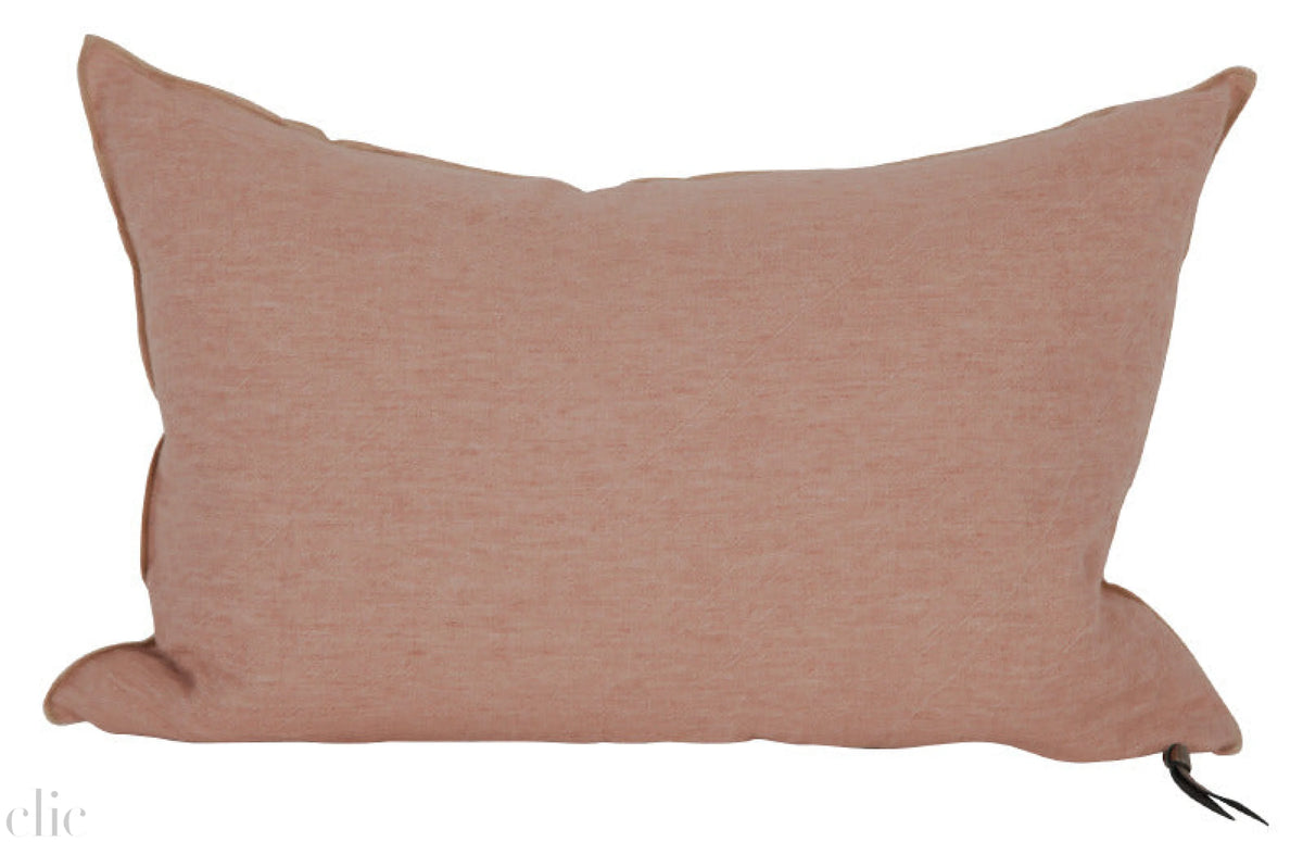 Crumpled Washed Linen Pillow 16x24 in Bois de Rose, from Maison De Vacances