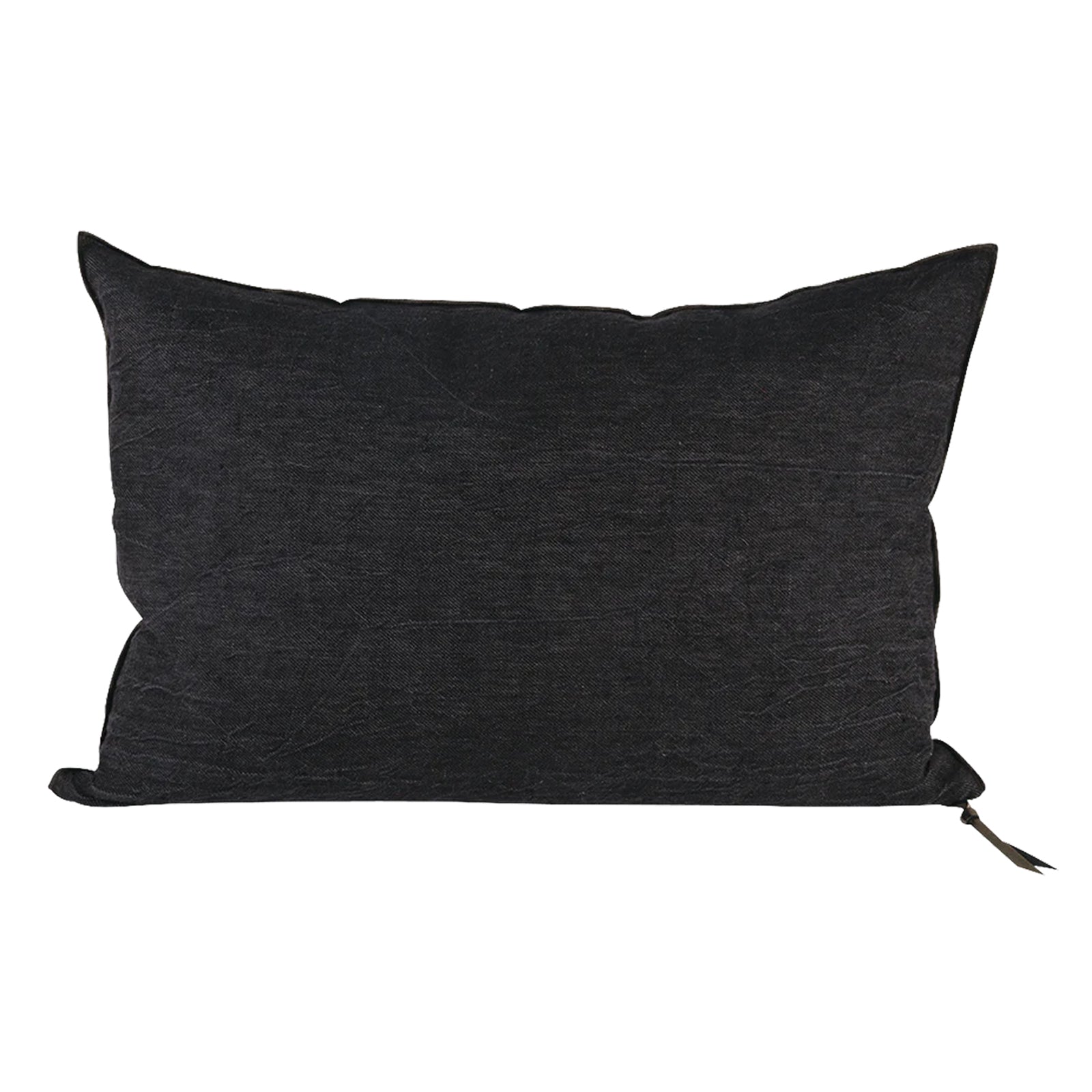 Crumpled Washed Linen Pillow 16x24 in Charbon, from Maison De Vacances