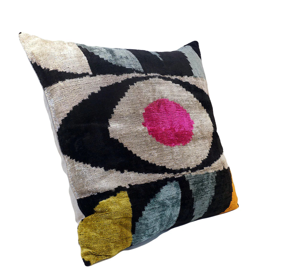 24x24 Egyptian Eyes Ikat Silk & Velvet Pillowcase, from MD Home