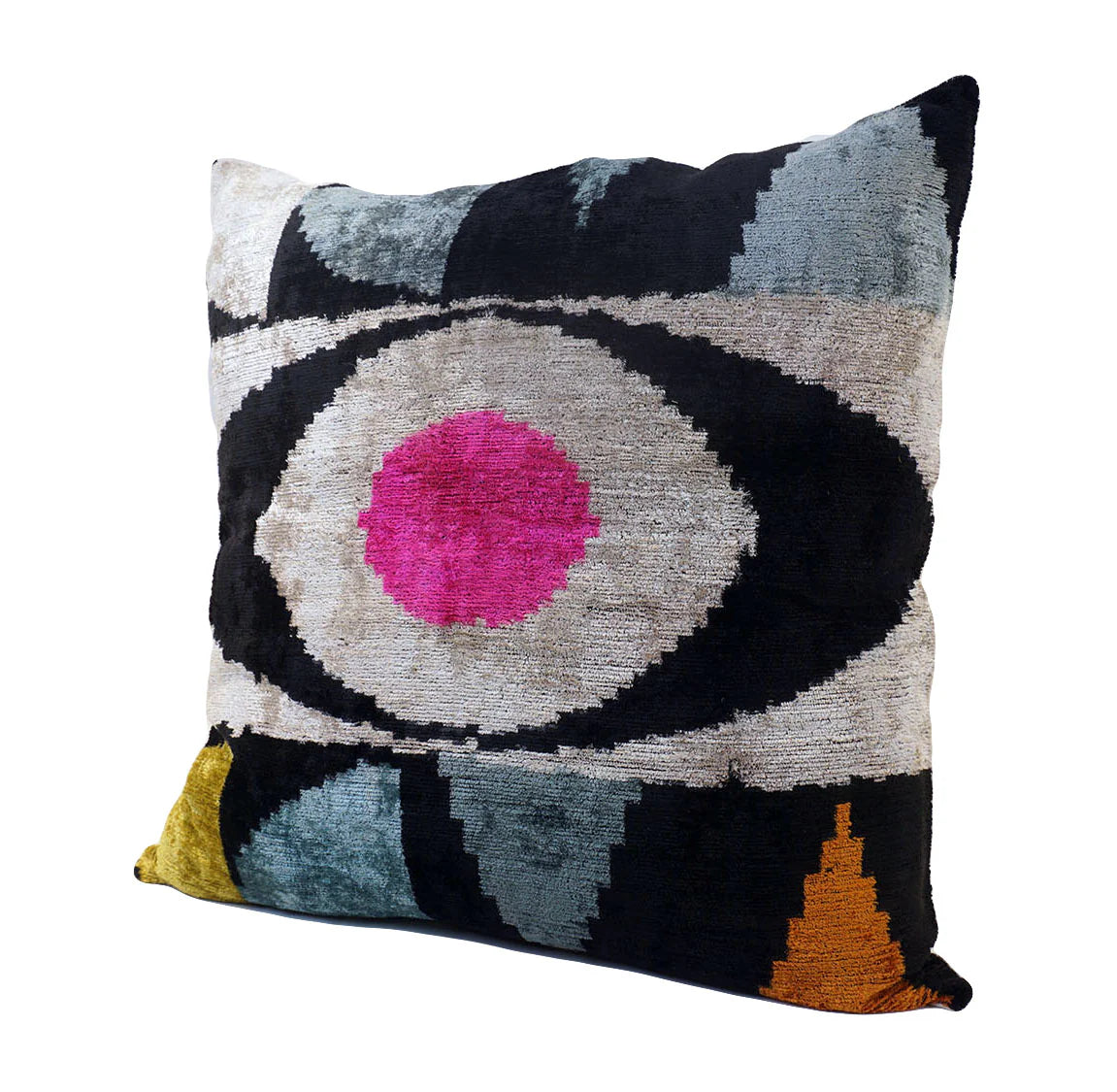 24x24 Egyptian Eyes Ikat Silk & Velvet Pillowcase, from MD Home