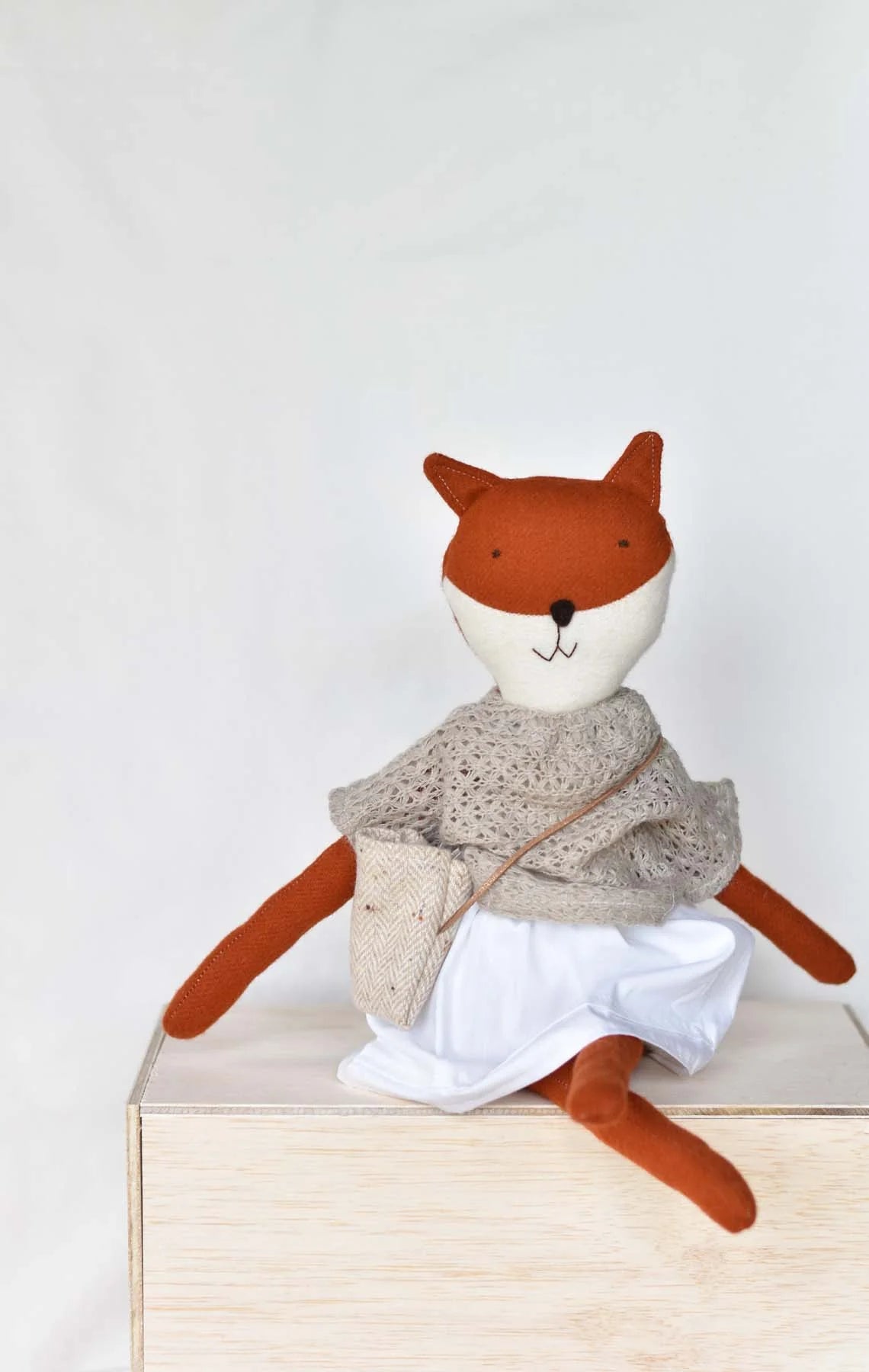 Florette the Fox Doll with French Knit Sweater and Morning Skirt, from Woolgrass Farm