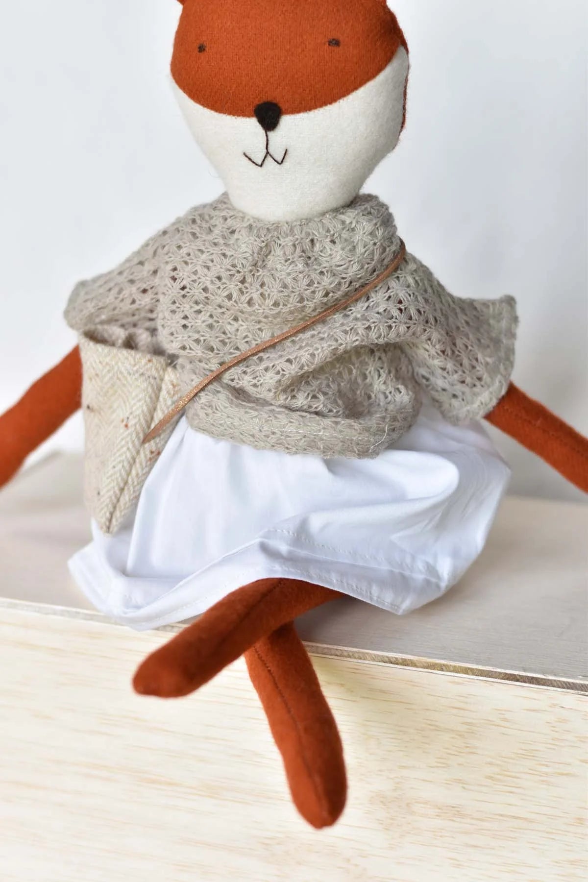 Florette the Fox Doll with French Knit Sweater and Morning Skirt, from Woolgrass Farm
