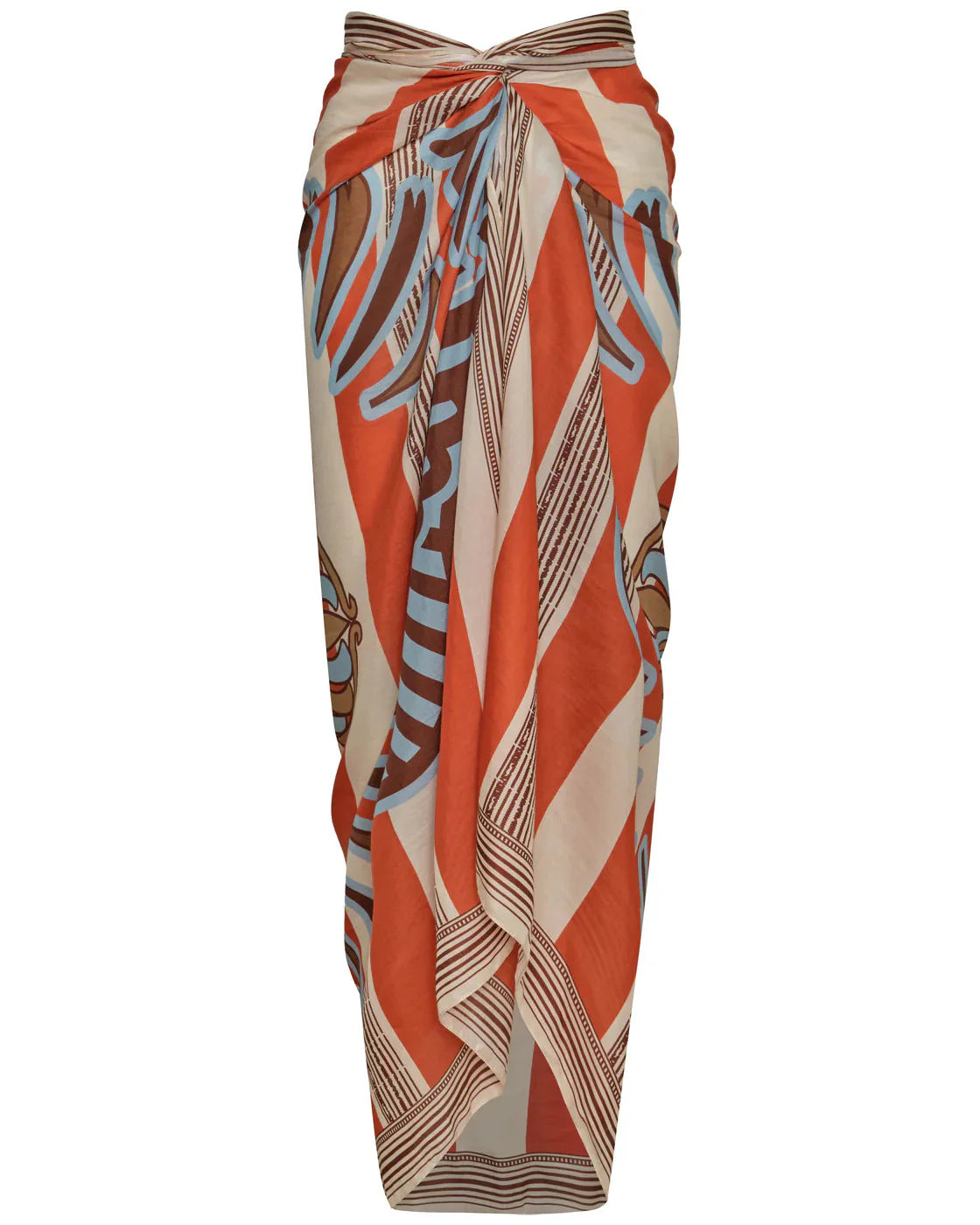 De la Flaise Sarong Cotton Silk in Orange Ornament Stripes, from Juan D Dios