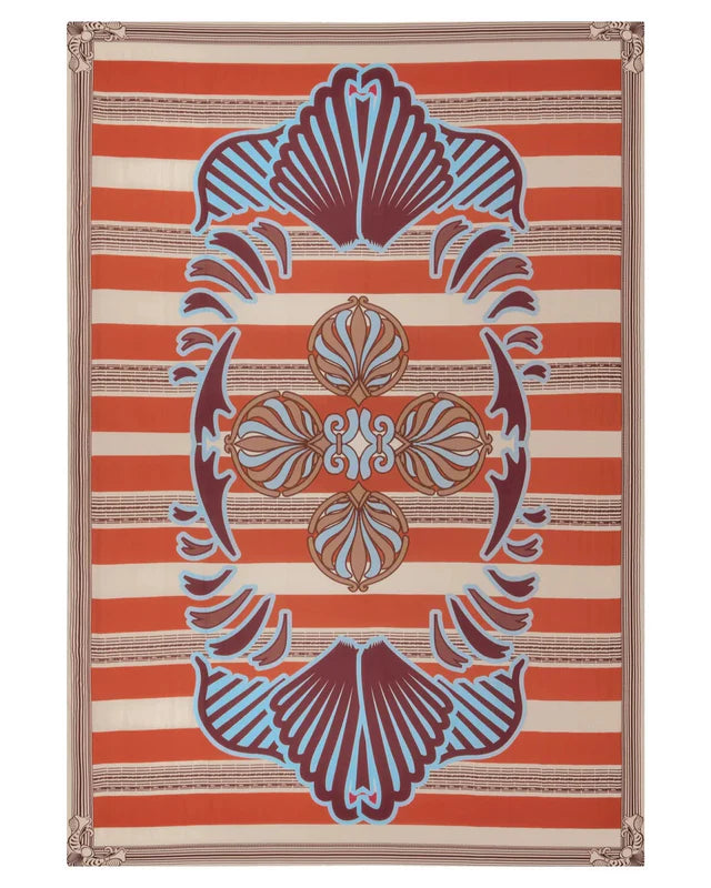 De la Flaise Sarong Cotton Silk in Orange Ornament Stripes, from Juan D Dios