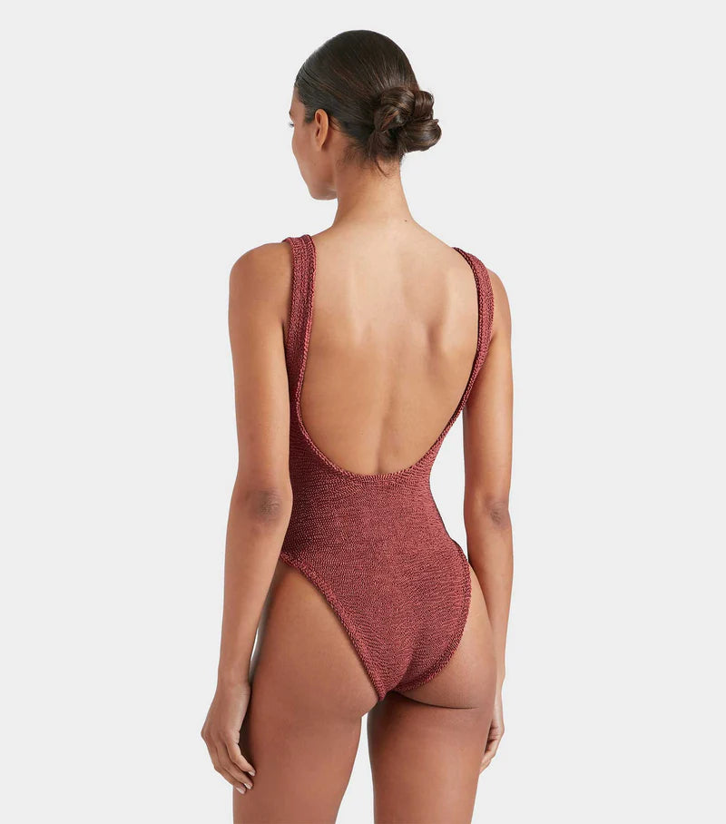Domino Swimsuit in Metallic Rosewood, from Hunza G