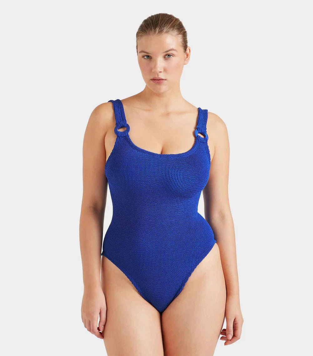 Domino Swim with Tonal Hoops in Royal Blue, from Hunza G