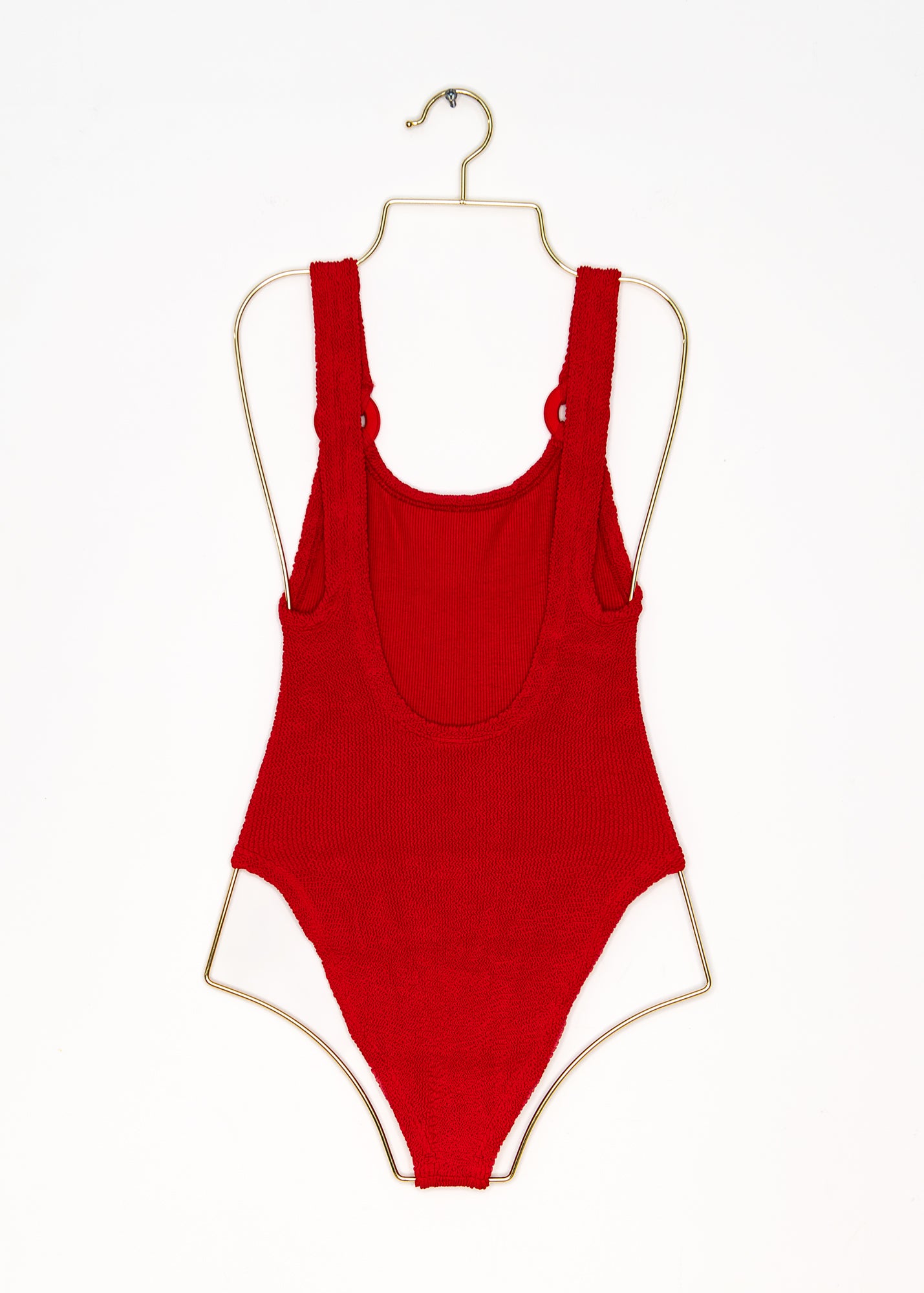 Domino Swim with Tonal Hoops in Red, from Hunza G