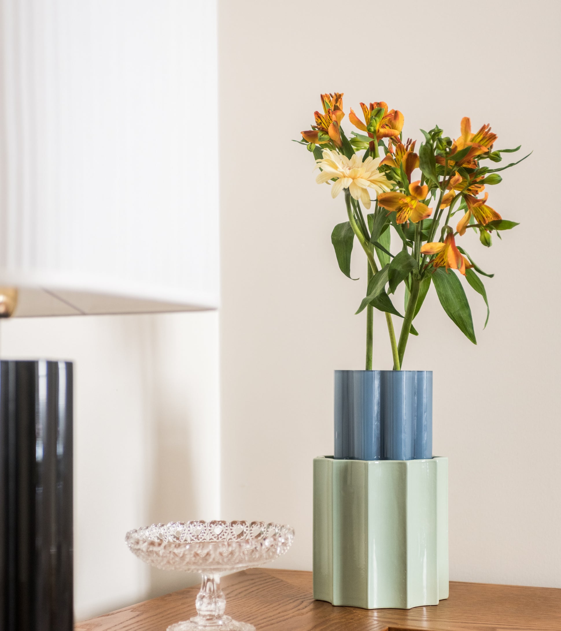 Duetto Vase in Storm Blue and Almond Green, from The Socialite Family