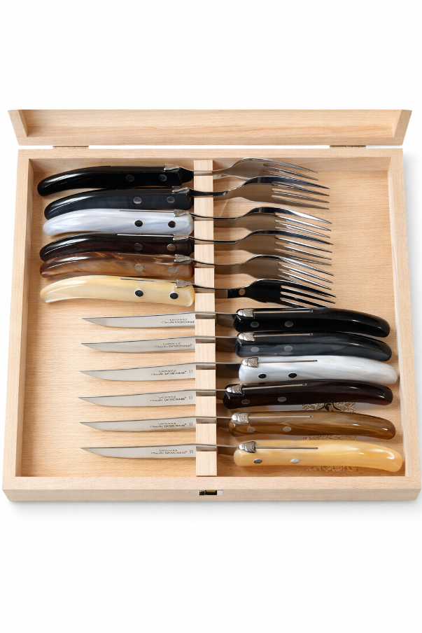 12 Piece Knives and Forks Set in Grey and Brown, from Claude Dozorme