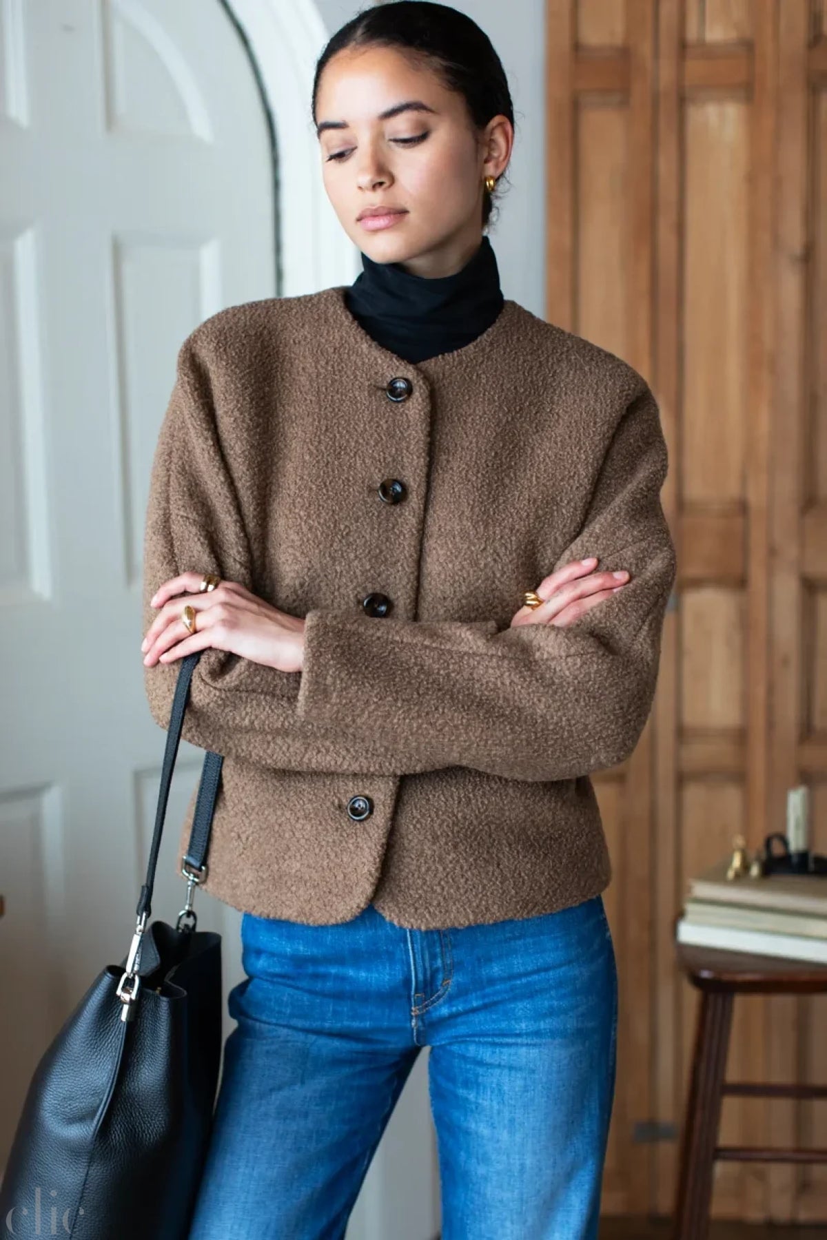 Atelier Cinch Jacket in Camel Boucle, from Emerson Fry