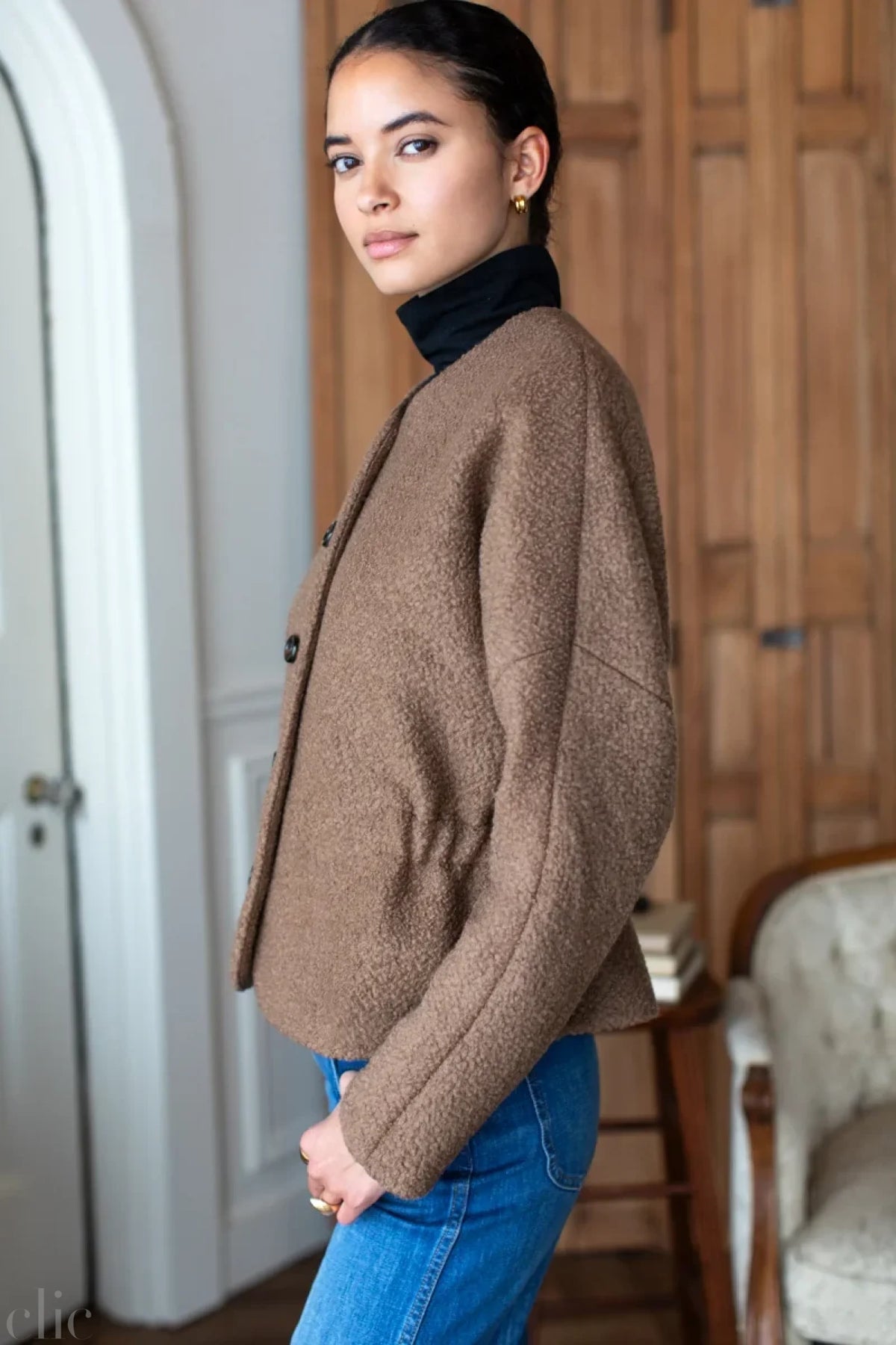 Atelier Cinch Jacket in Camel Boucle, from Emerson Fry