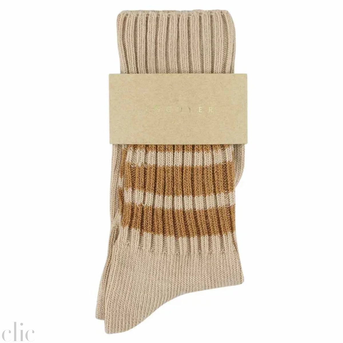 Stripes Crew Socks in Pink and Brown, from Escuyer