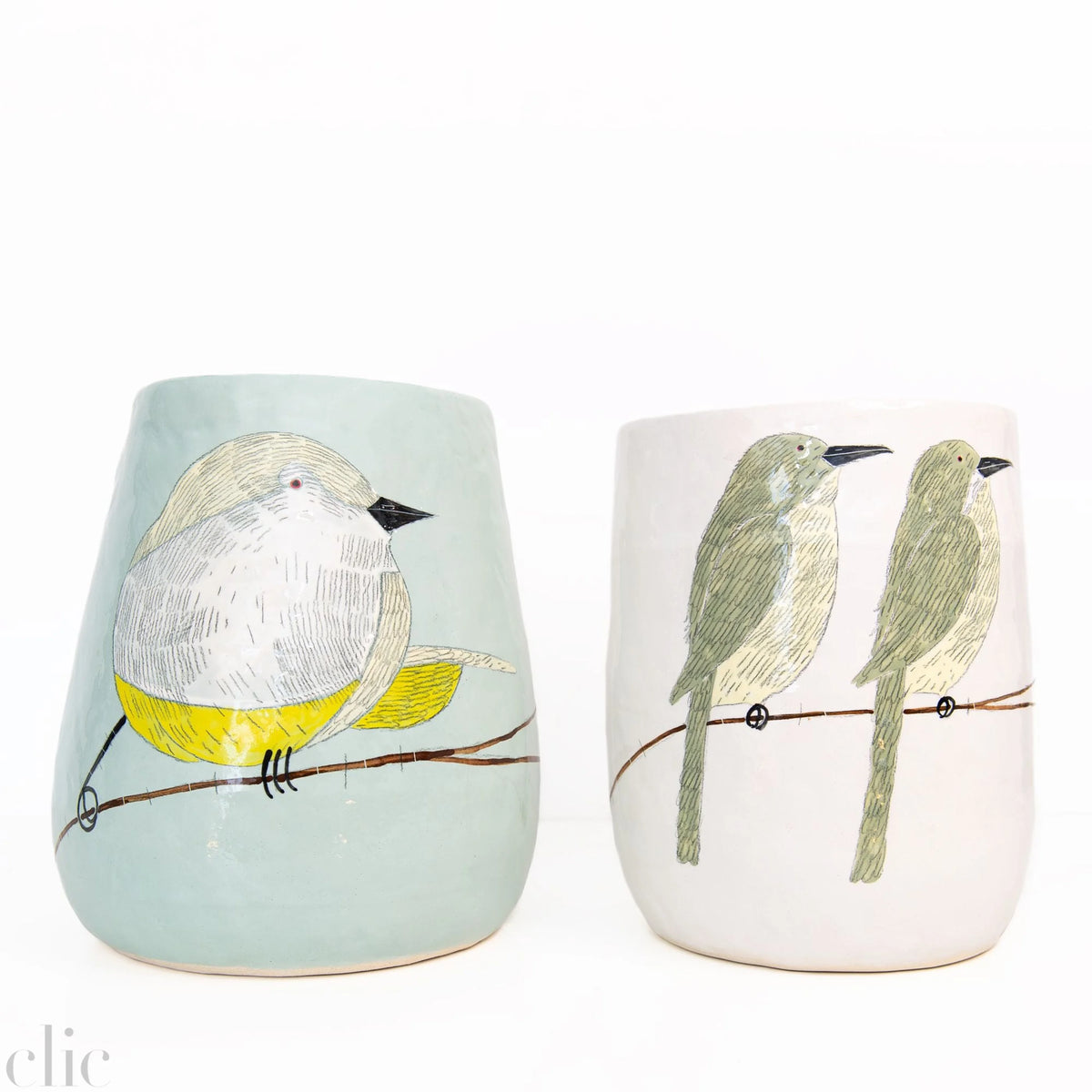 Large Yellow Bird Vase 8 in Blue, from Gemma Orkin Ceramics