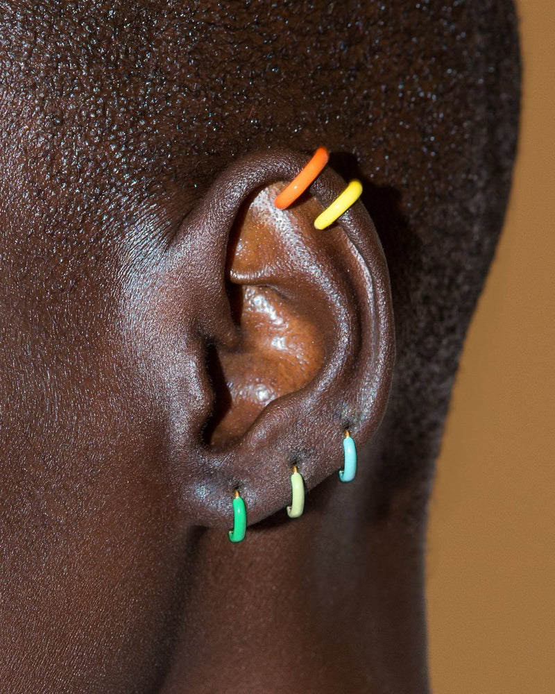Neon Enamel Huggie Earring in 14k Gold, from Fry Powers
