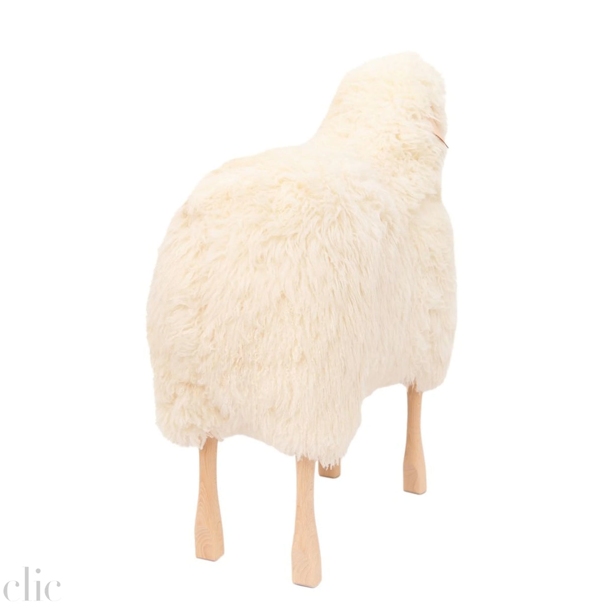 Life Sized Sheep Stool in White Fur and Beech wood