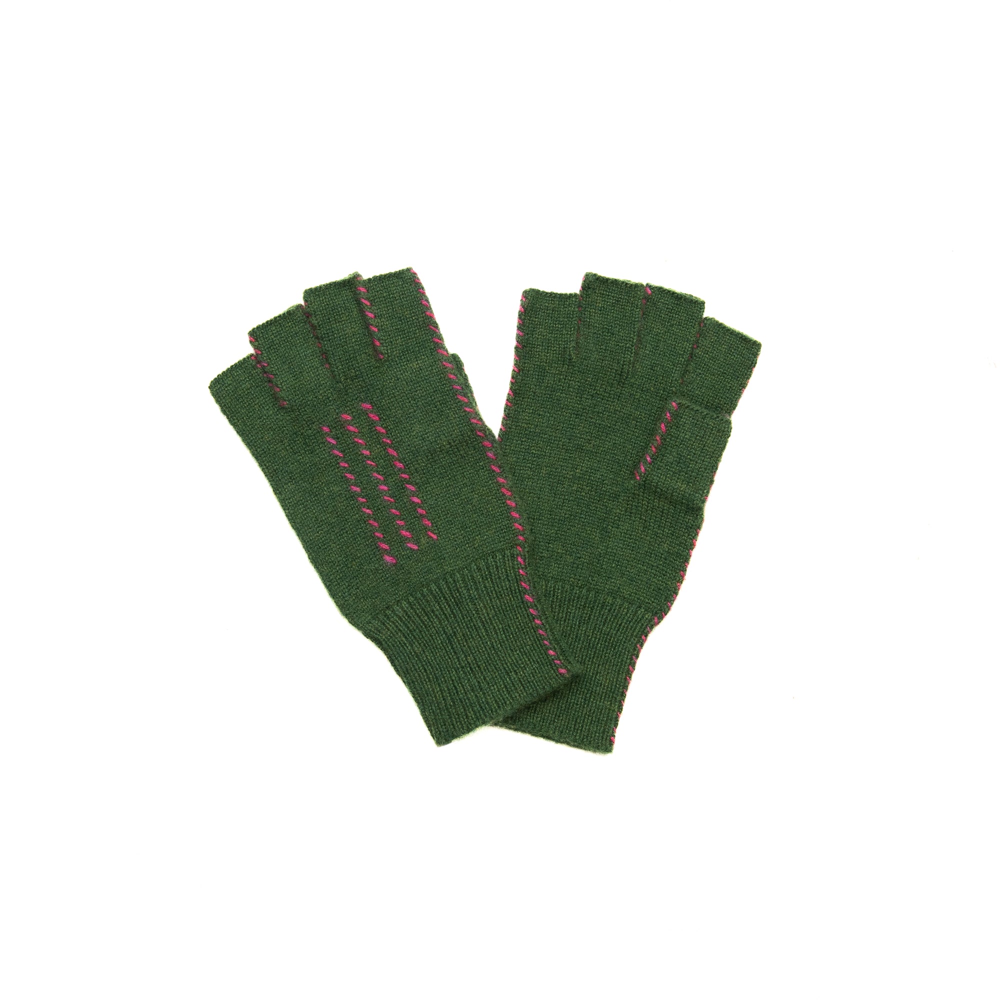 Cashmere Fingerless Stitch Gloves in Loden & Heather Rose, from Meg Cohen