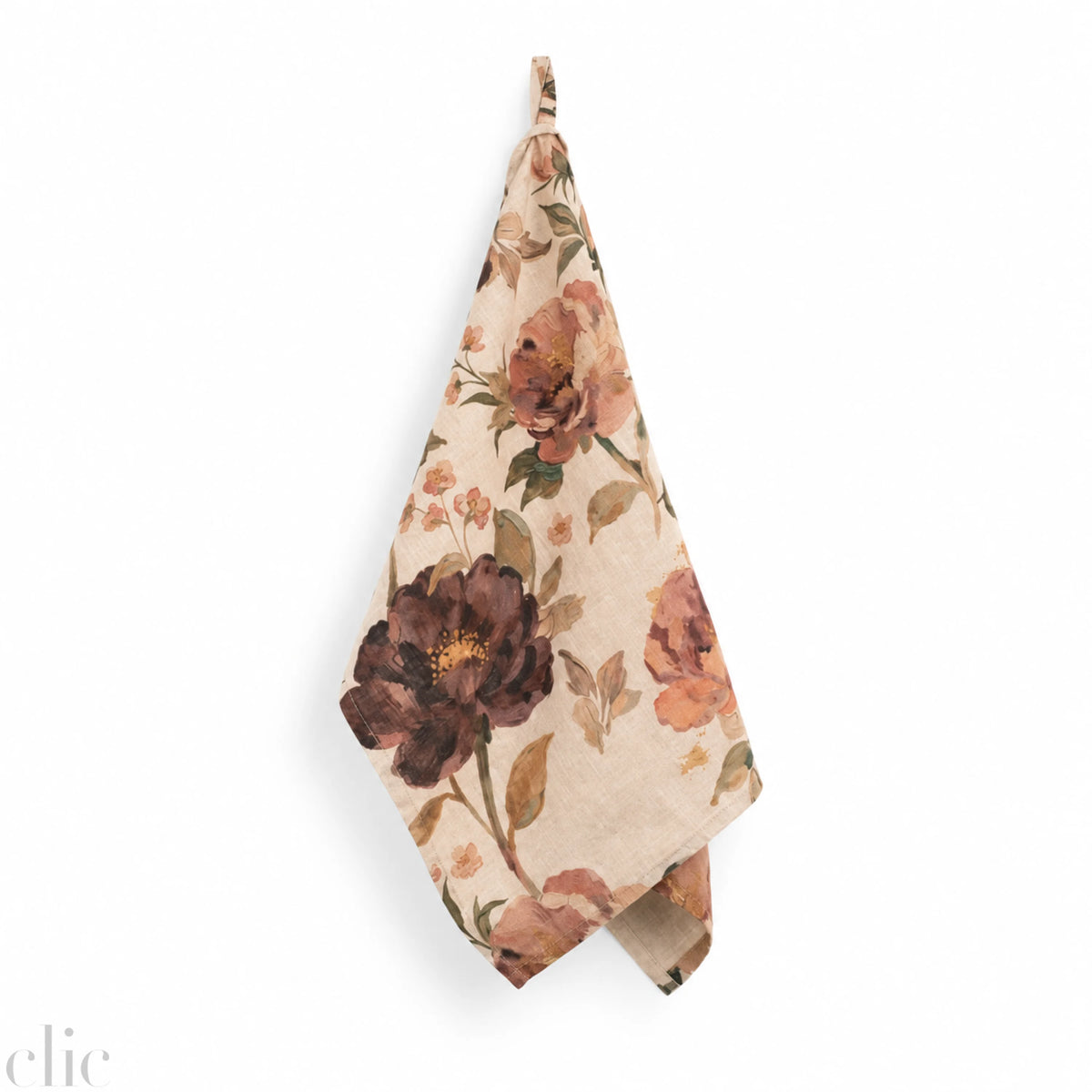 Vintage Roses Dark Natural linen Kitchen Towel