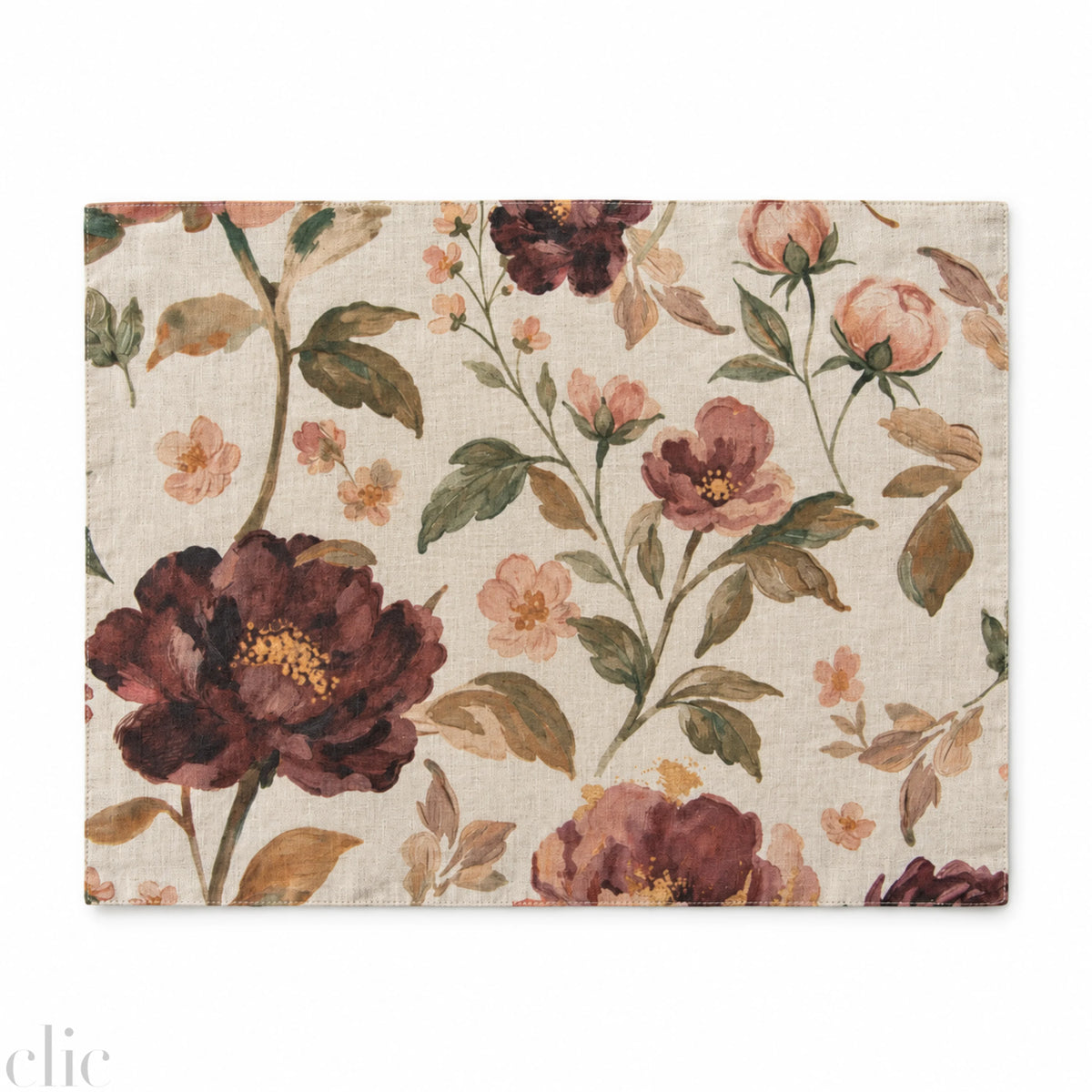 Vintage Roses Placemat in Dark Natural Linen, from Linen Tales