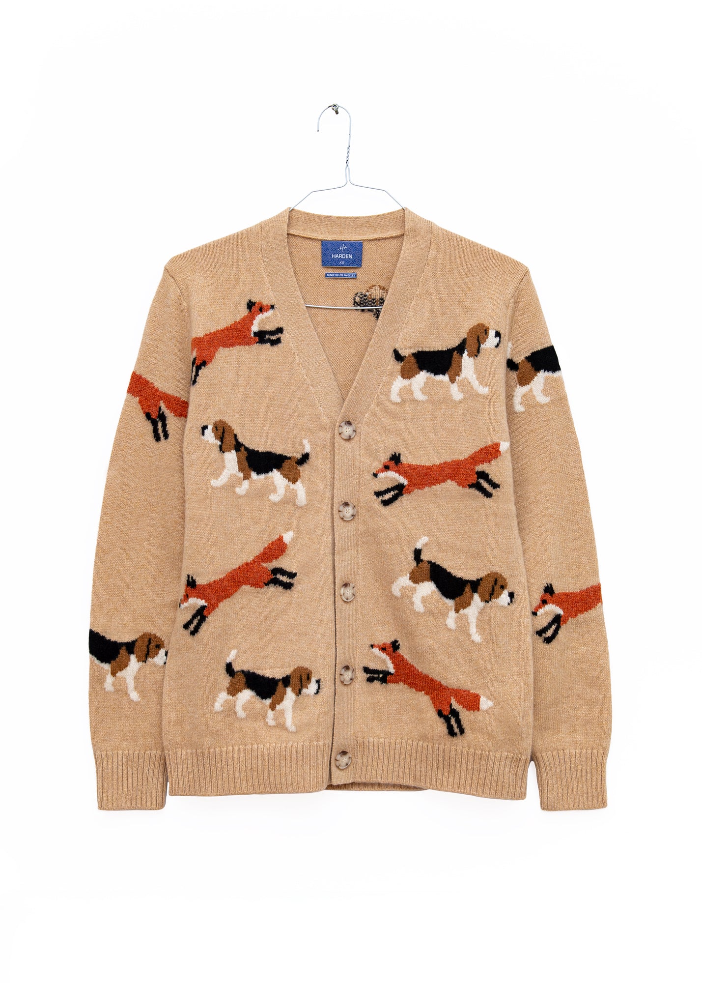 Fox Hounds Cardigan in Camel, from Harden