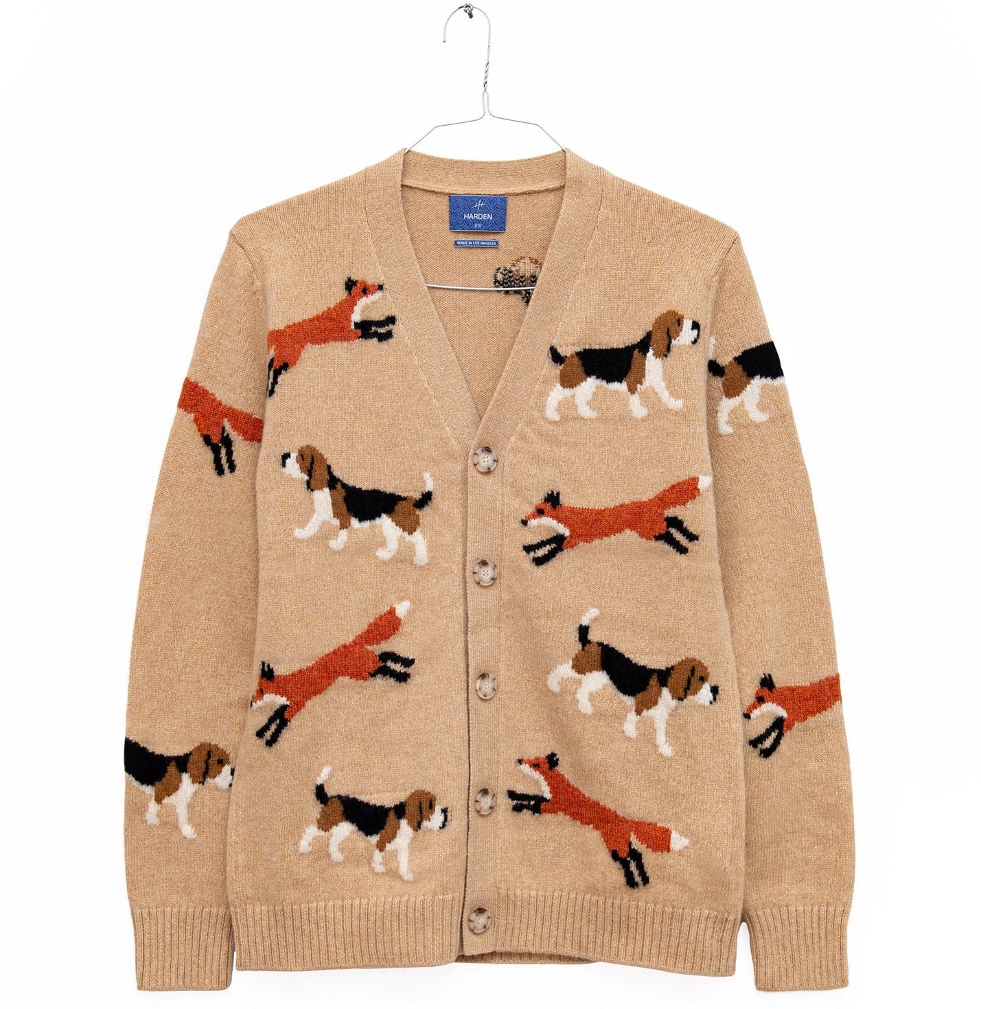 Fox Hounds Cardigan in Camel, from Harden