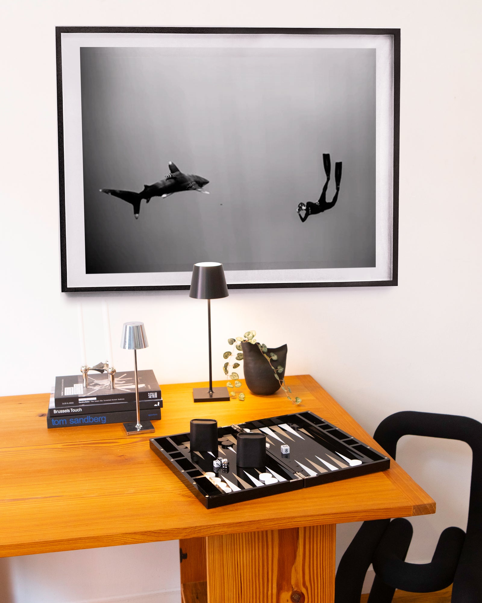 Freediver Photographing Oceanic Whitetip Shark (SC-275) by Wayne Levin