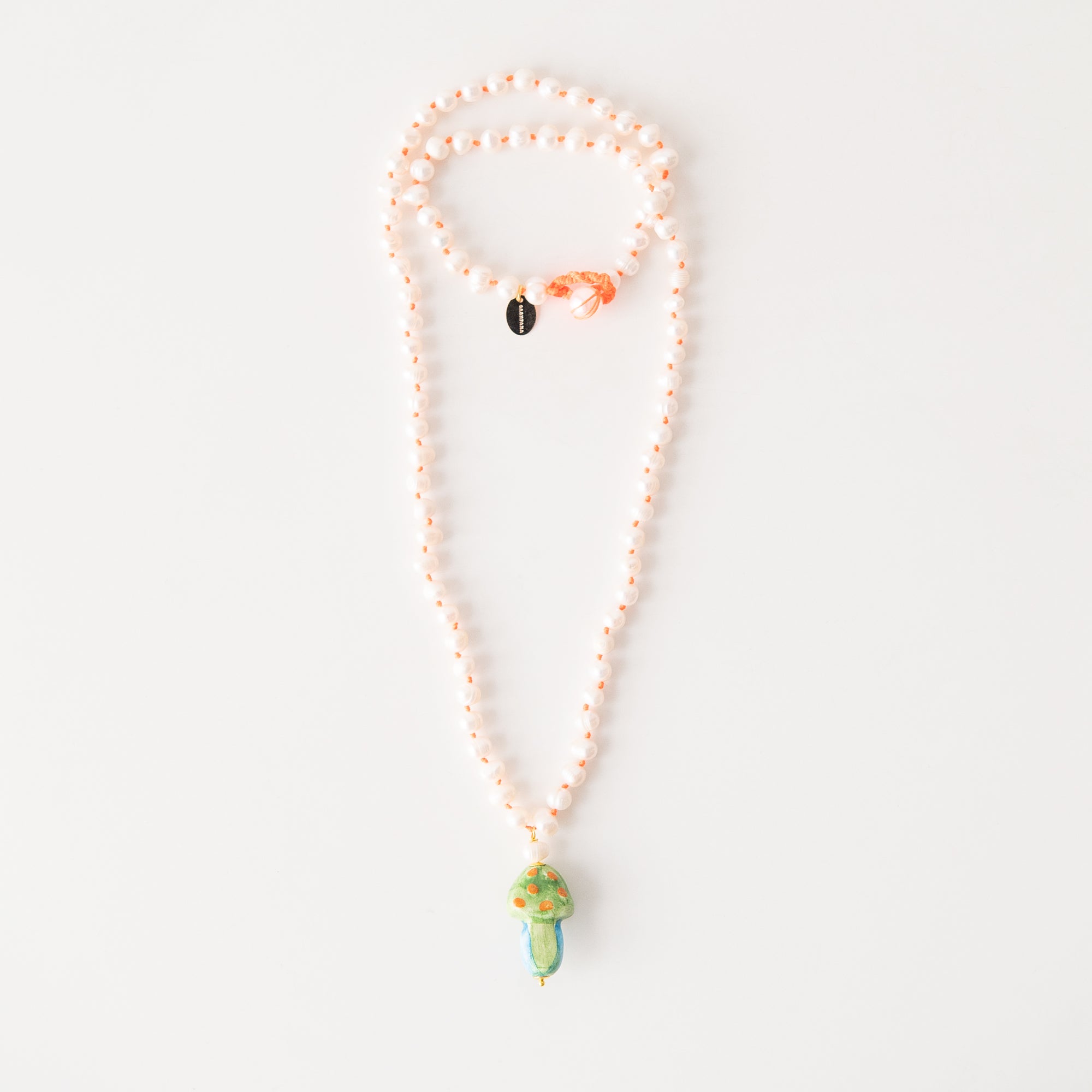 Funghi Classic Long Ceramic Necklace in Orange & Green, from Cashfana