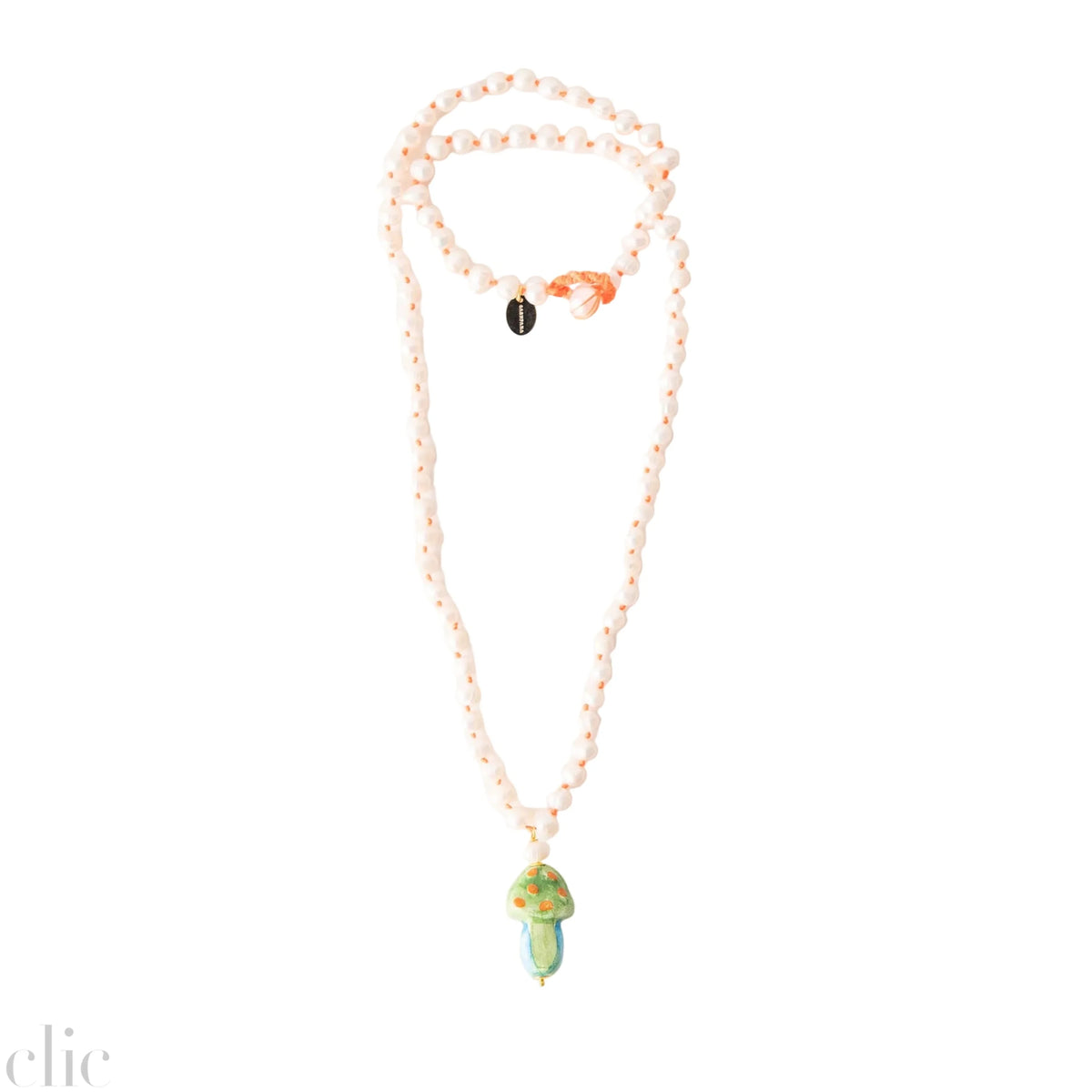 Funghi Classic Long Ceramic Necklace in Orange & Green, from Cashfana