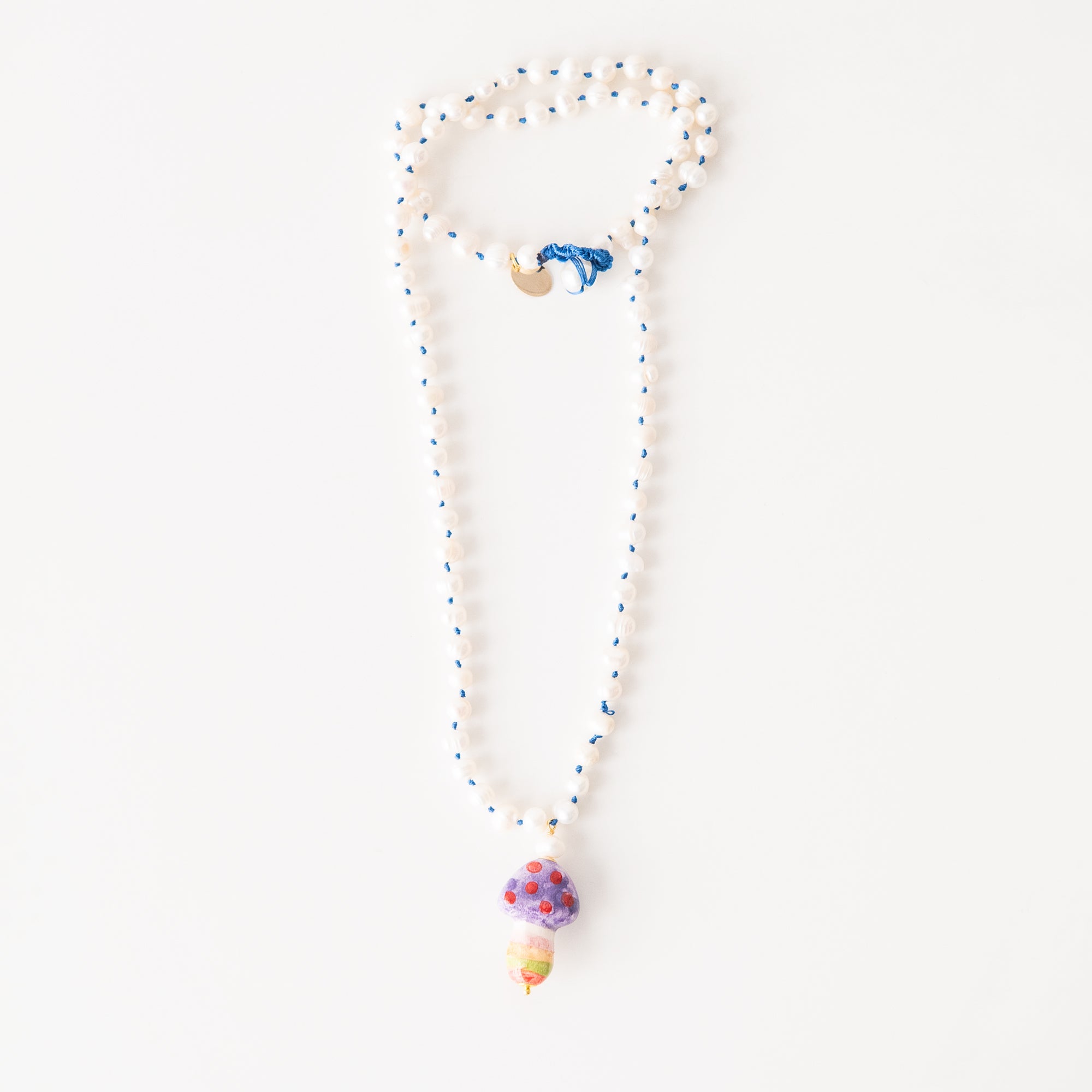 Funghi Classic Long Ceramic Necklace in Blue & Lilac, from Cashfana