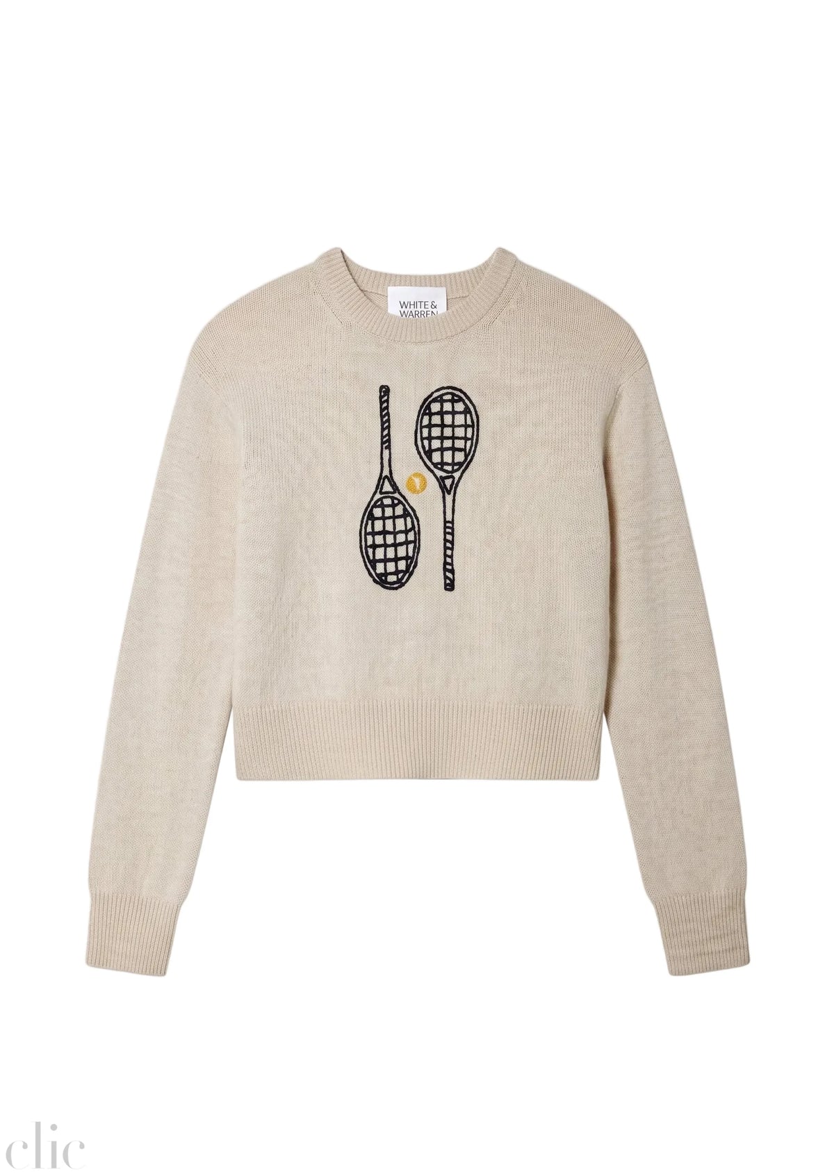 Cashmere Tennis Embroidered Sweatshirt in Soft White Combo, from White and Warren