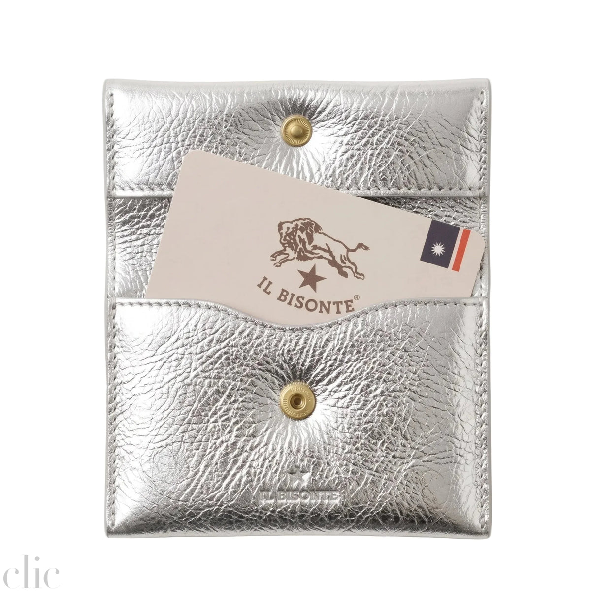 Anna Card Case in Metallic Silver, from IL Bisonte