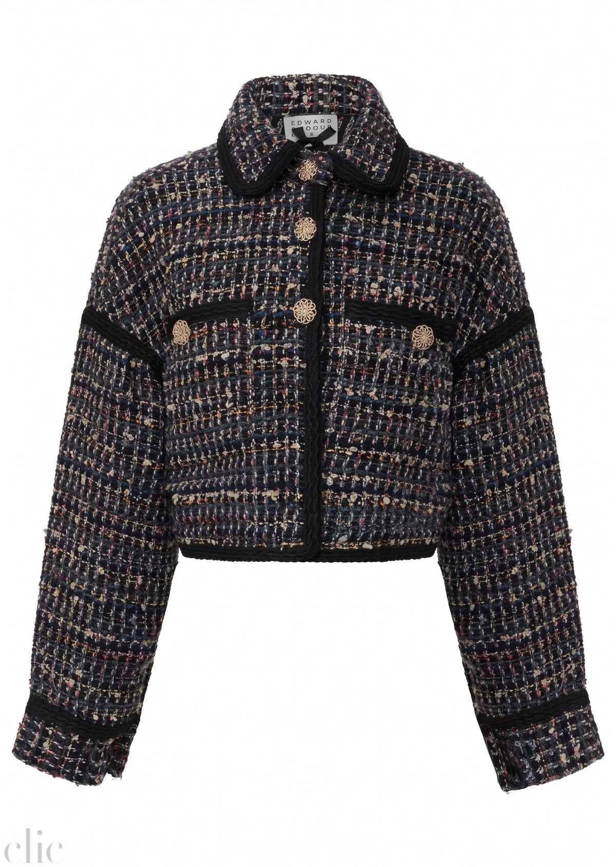 Cropped Tweed Shirt in Navy, from Edward Achour