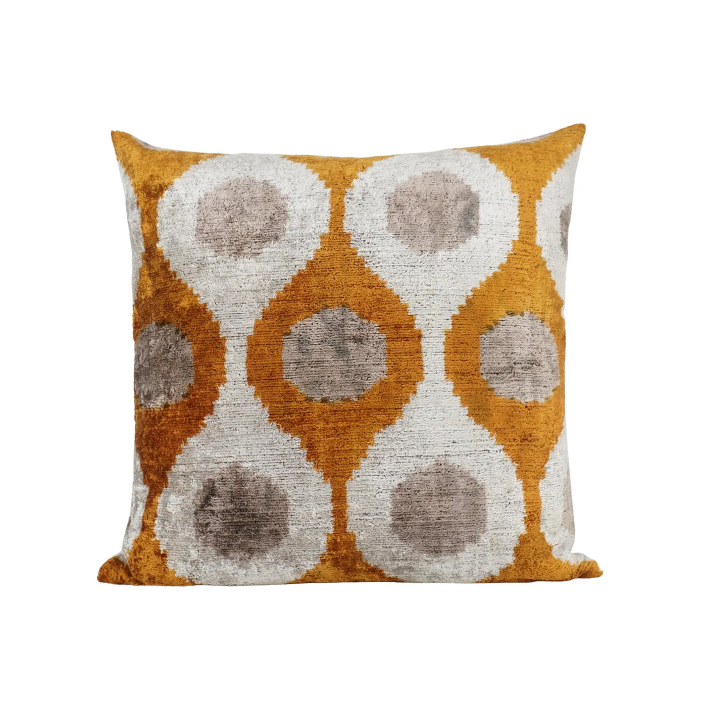 Handmade Ikat Silk Velvet Pillow in Gold Brown, from MD Home