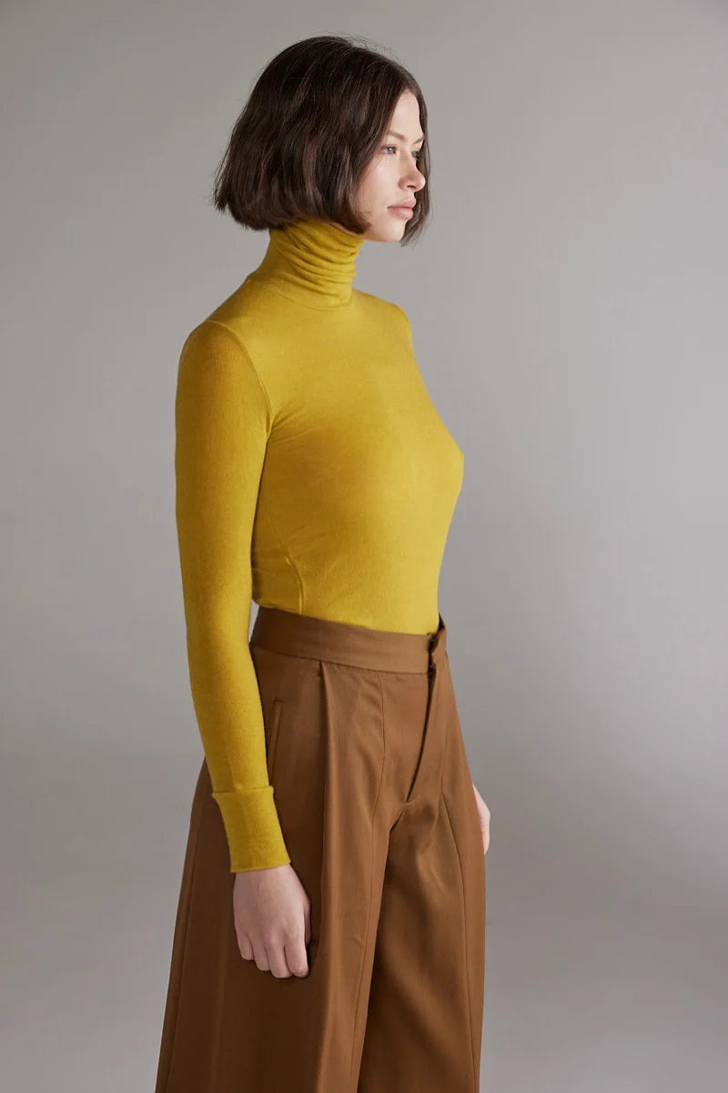 Wool Blend Lightweight Turtleneck in Mustard, from Amente