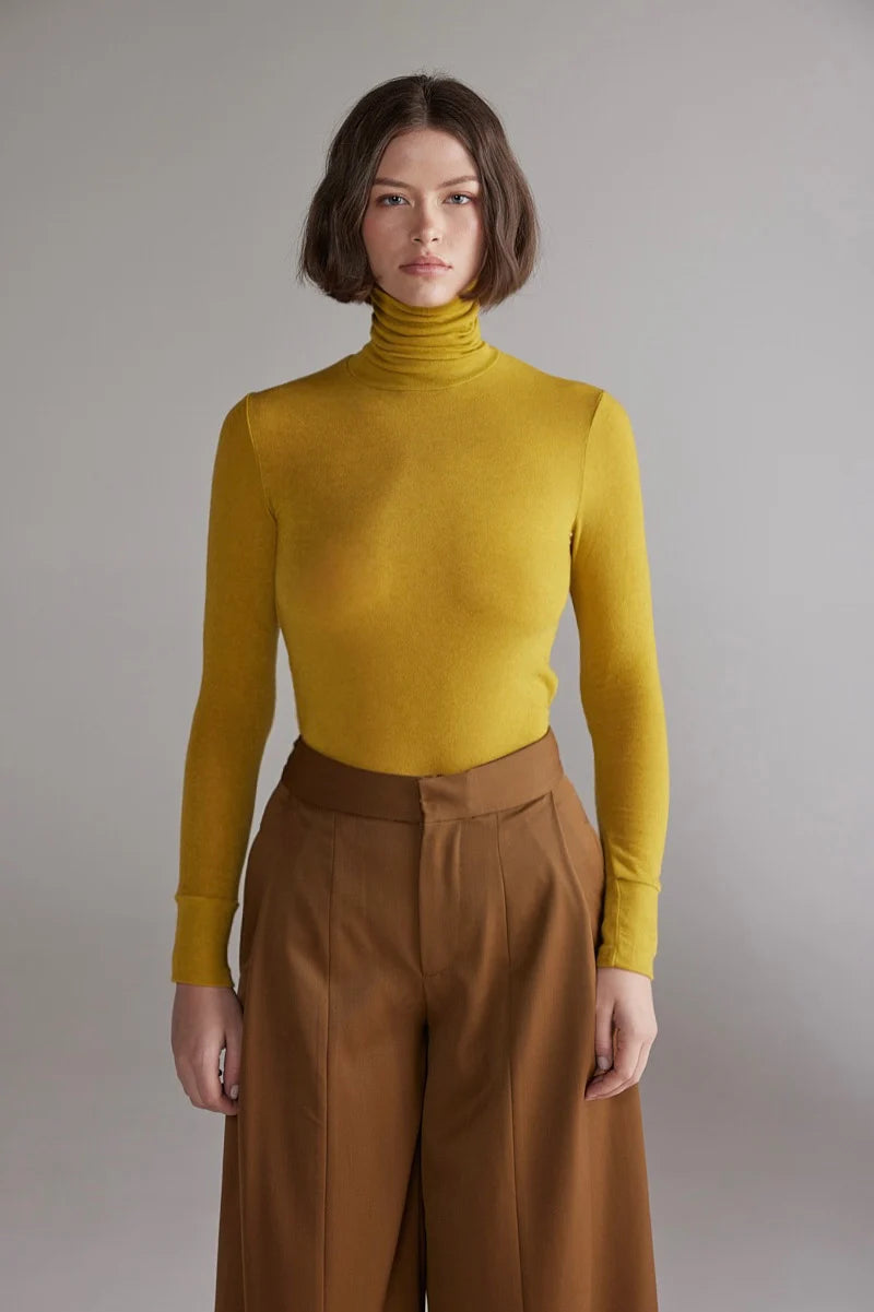 Wool Blend Lightweight Turtleneck in Mustard, from Amente