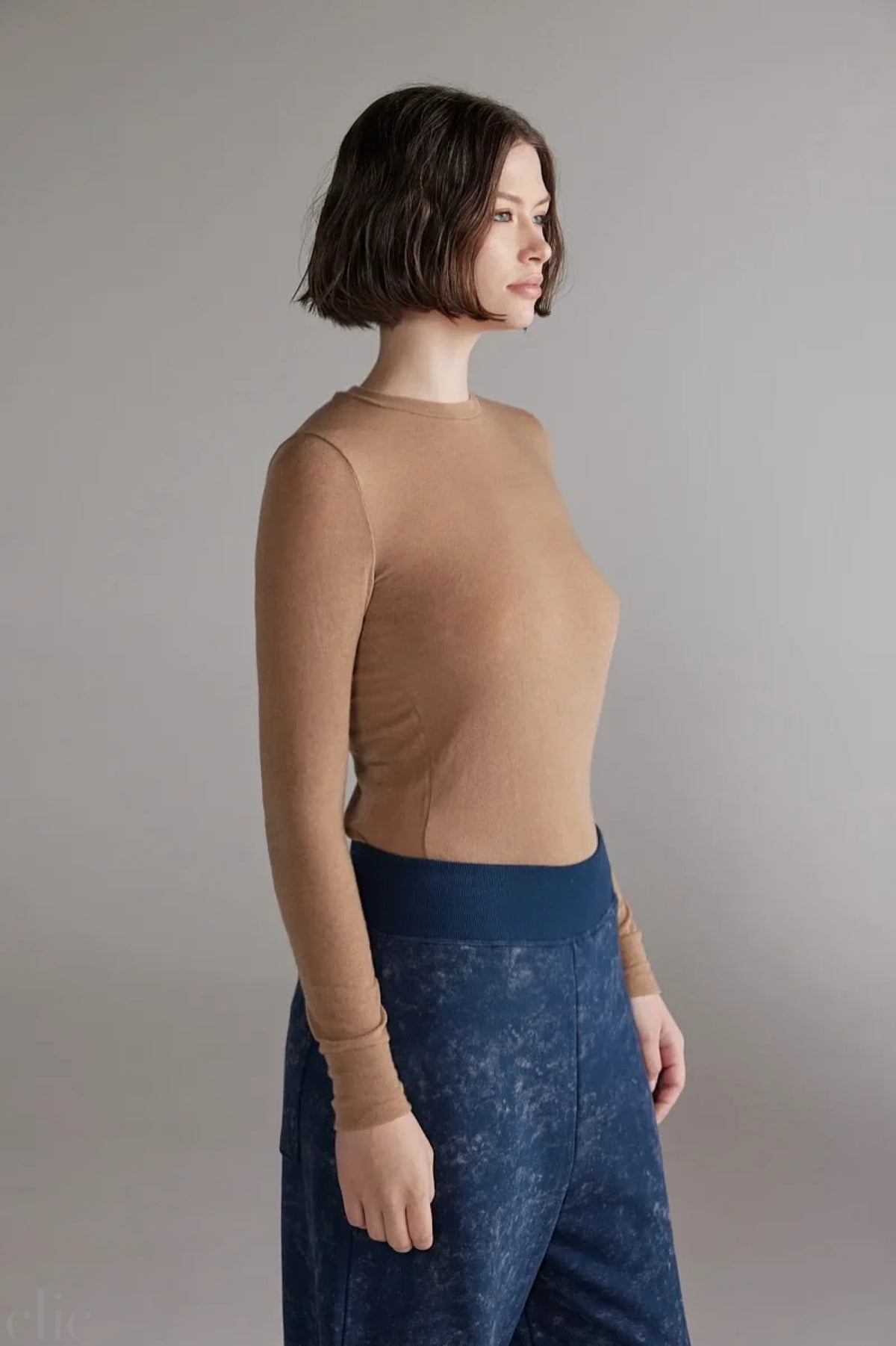 Wool Blend Knit Top in Wood, from Amente