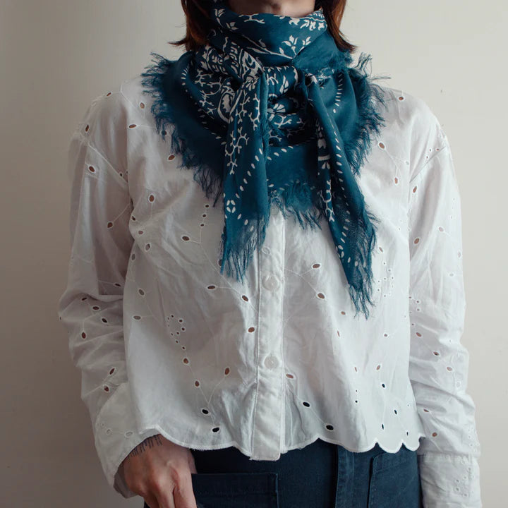 Oversize Fringe Bandana in Paisley in Navy, from Last Chance Textiles