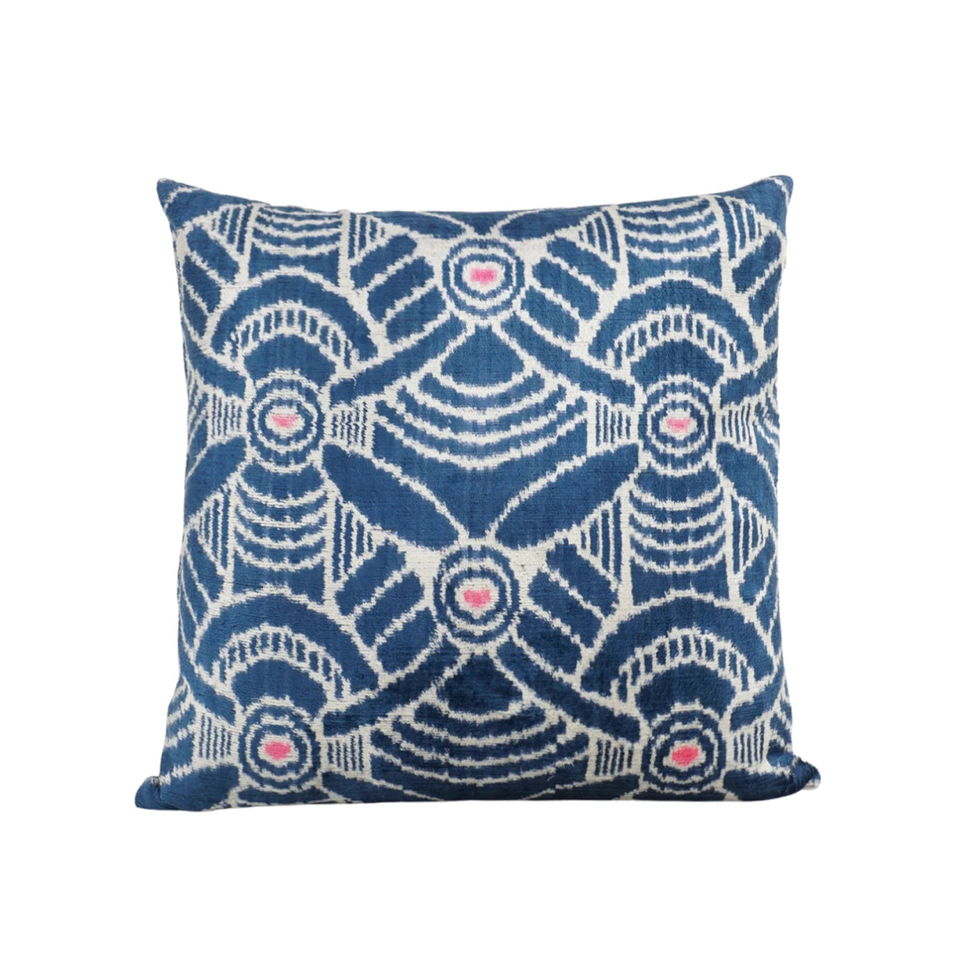 Ikat Silk and Velvet Pillow in Blue Pat, from MD Home