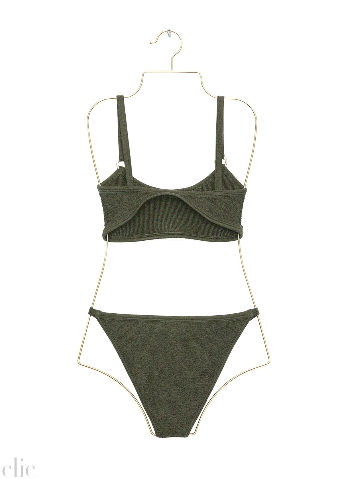 Iris Bikini with Gold Hoops in Metallic Khaki, from Hunza G