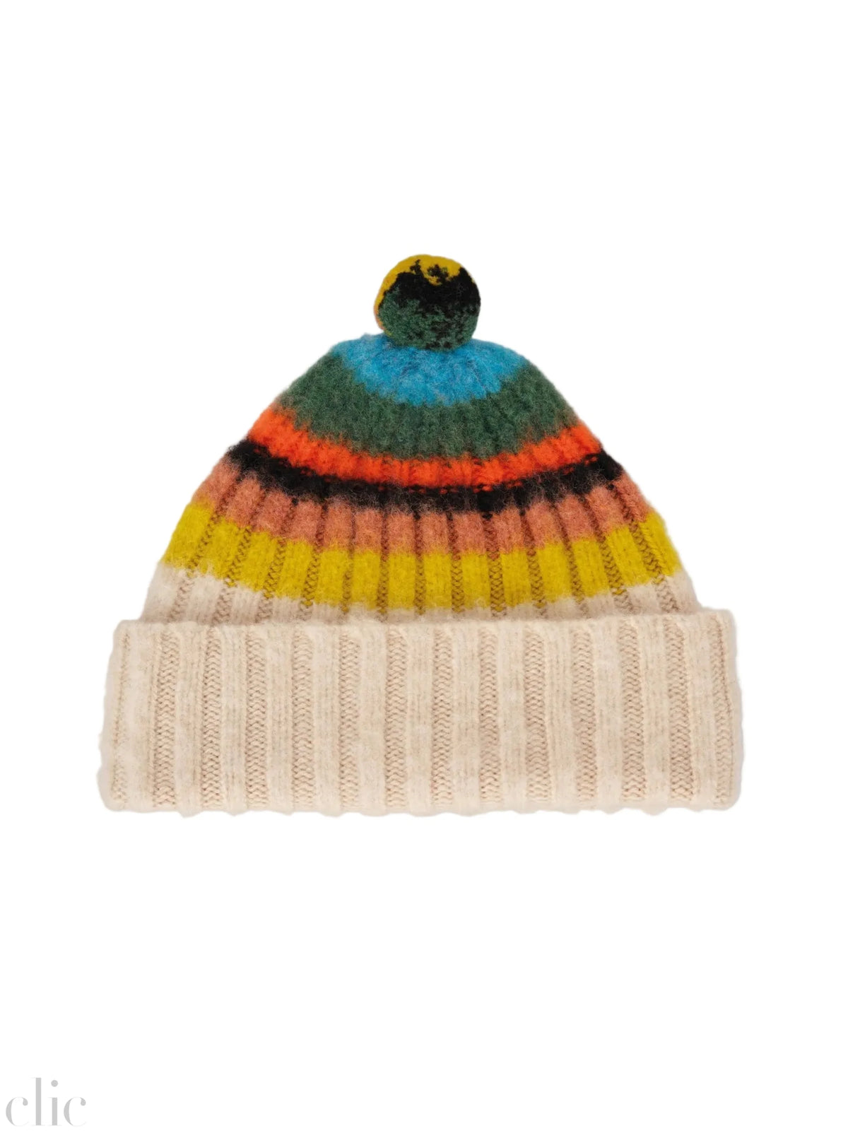 Brushed Multicolour Pompom Hat in Oatmeal, from Jo Gordon