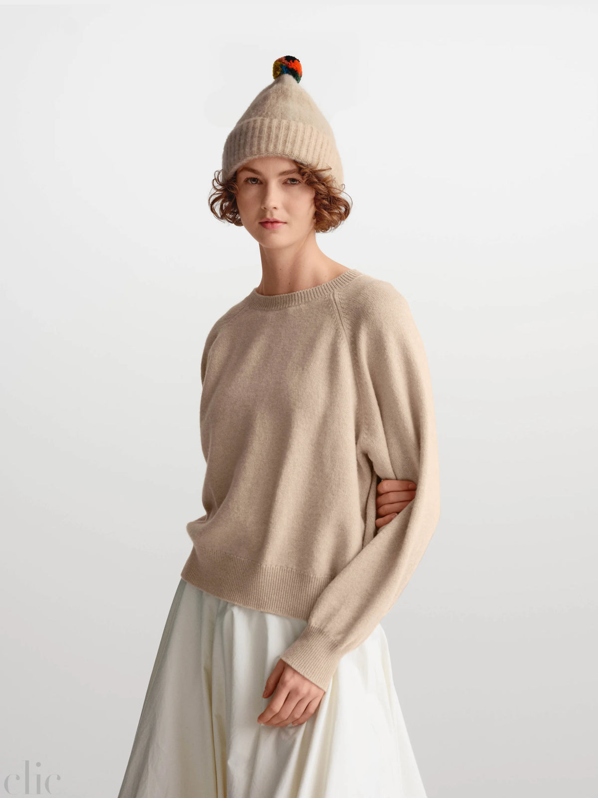Brushed Plain Pompom Hat in Oatmeal, from Jo Gordon