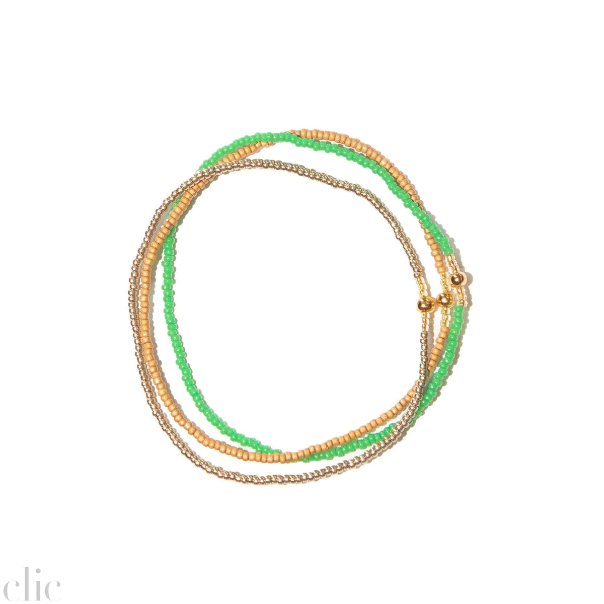 Green, Gold and Beige Stacked Beaded Bracelet, from Templestones