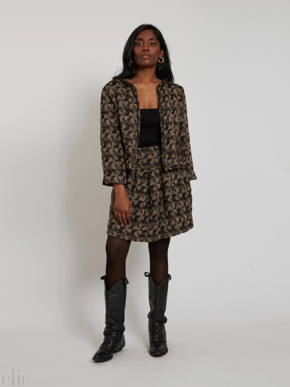 Piccadilly Tweed Bubble Skirt in Black and Gold, from Maison Lurex