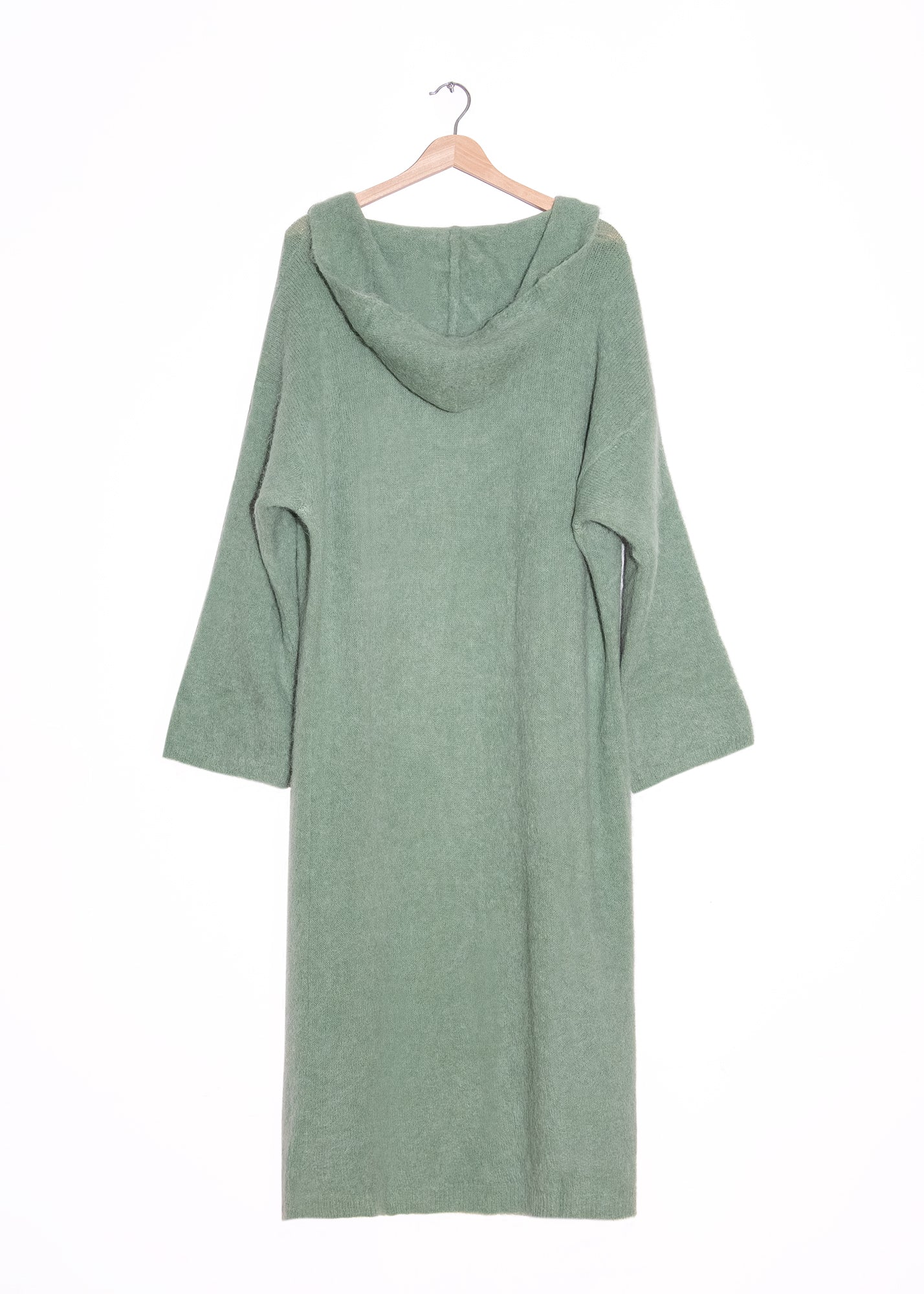June Long Alpaca Cardigan with Hood in Dusty Green, from American Dreams