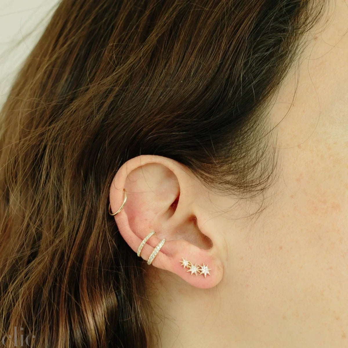 Triple Star Earrings with White Pave Diamonds, from Gabriela Artigas