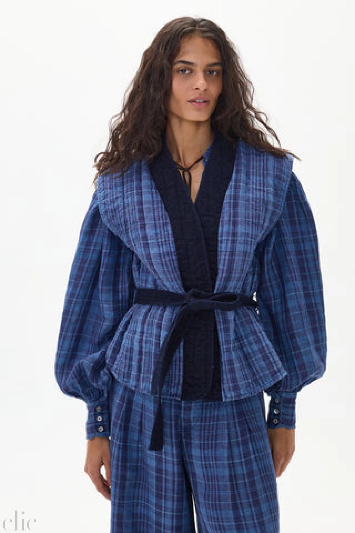 Smith Linen and Denim Vest in Ocean Checks with Navy Roses Denim, from Lanhtropy
