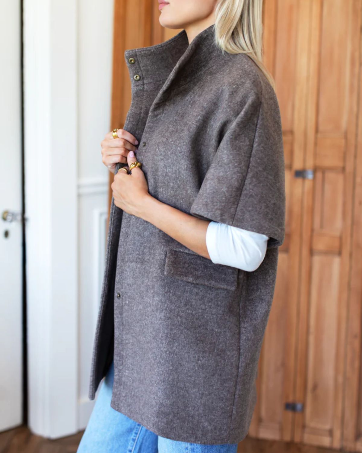 Layering Jacket in Dark Truffle Wool, from Emerson Fry