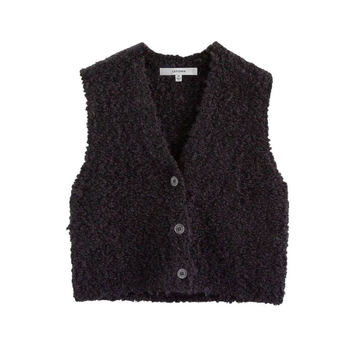 Aries Boucle Vest in Black, from La Tierra