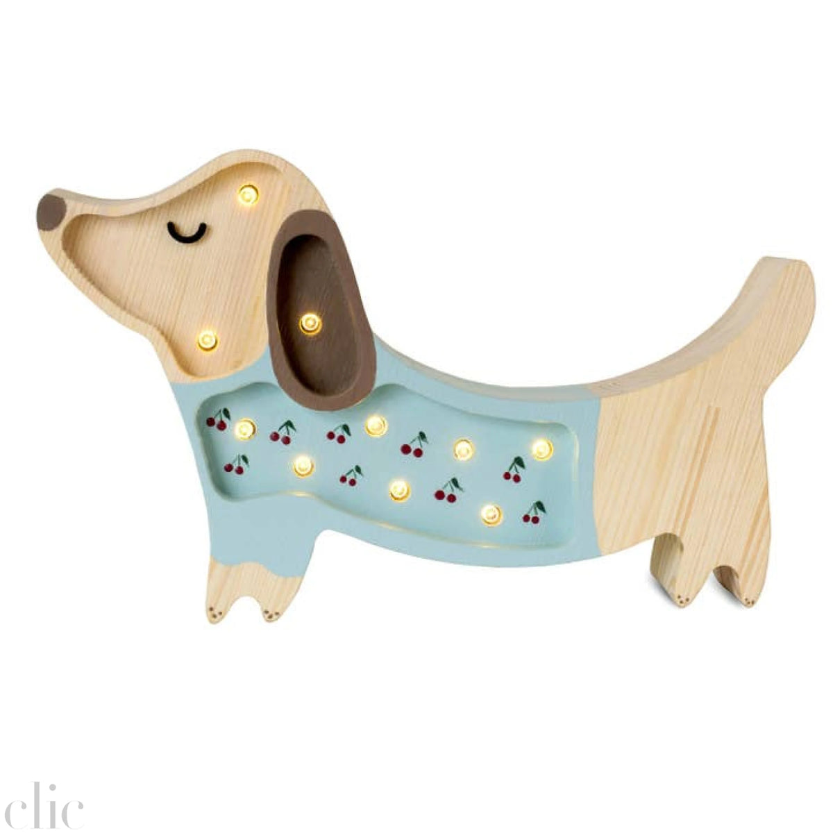 Little Lights Mini Puppy Lamp with Cherries on Blue