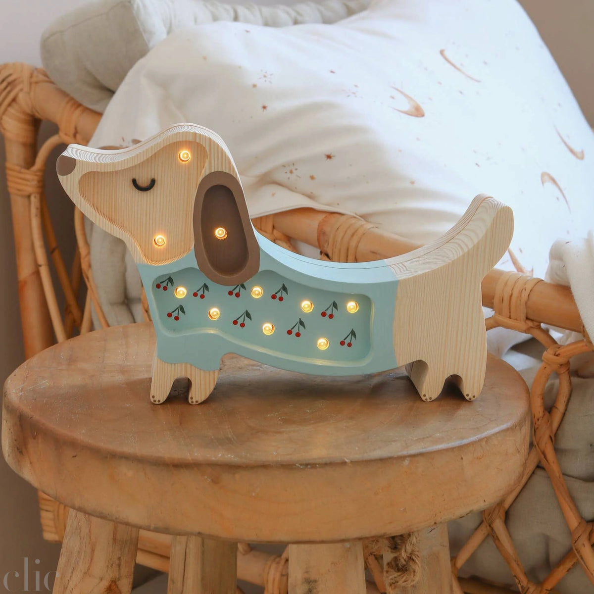 Little Lights Mini Puppy Lamp with Cherries on Blue