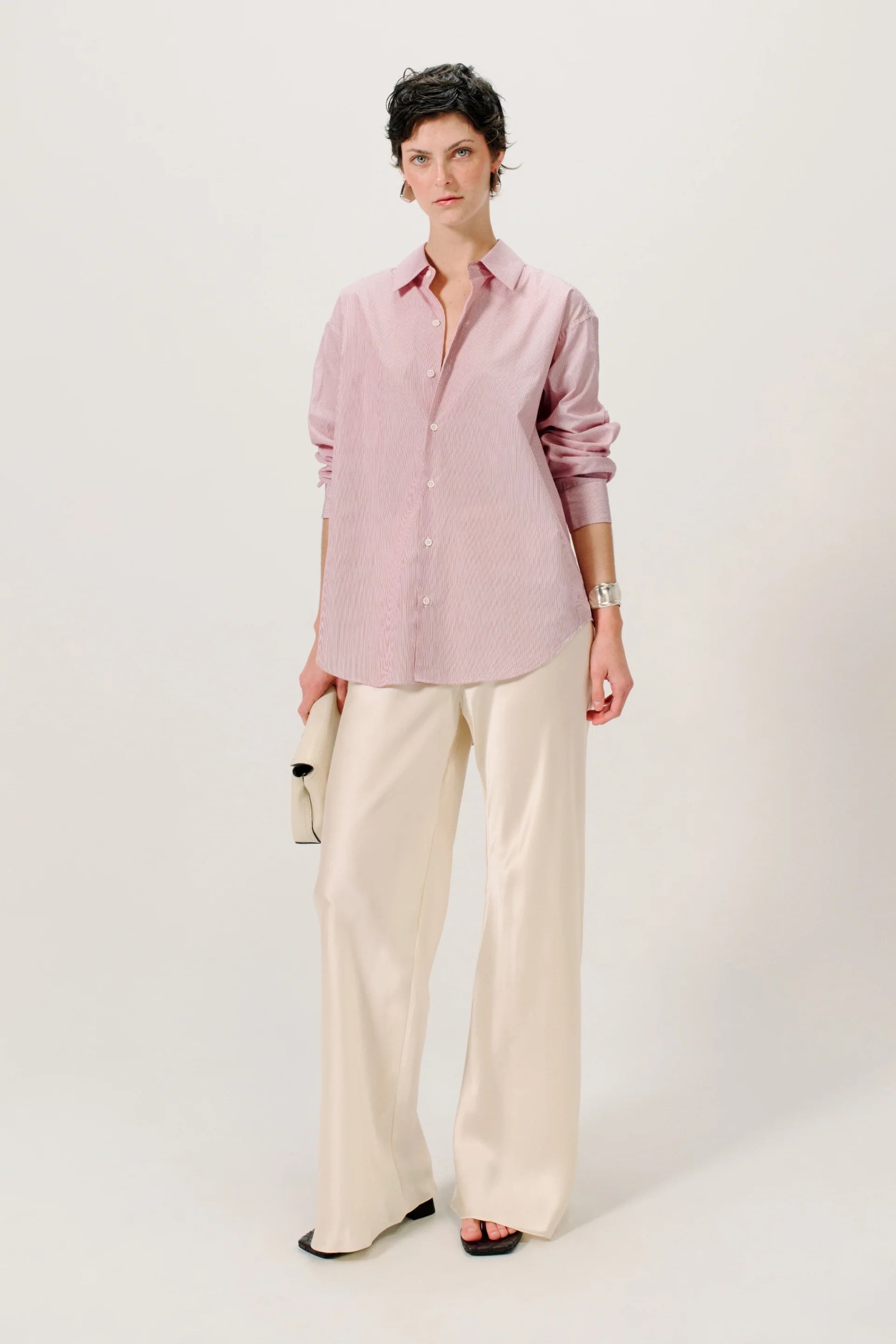 La Shirt Classica Poplin in Mulberry Pinstripe, from Comme Si